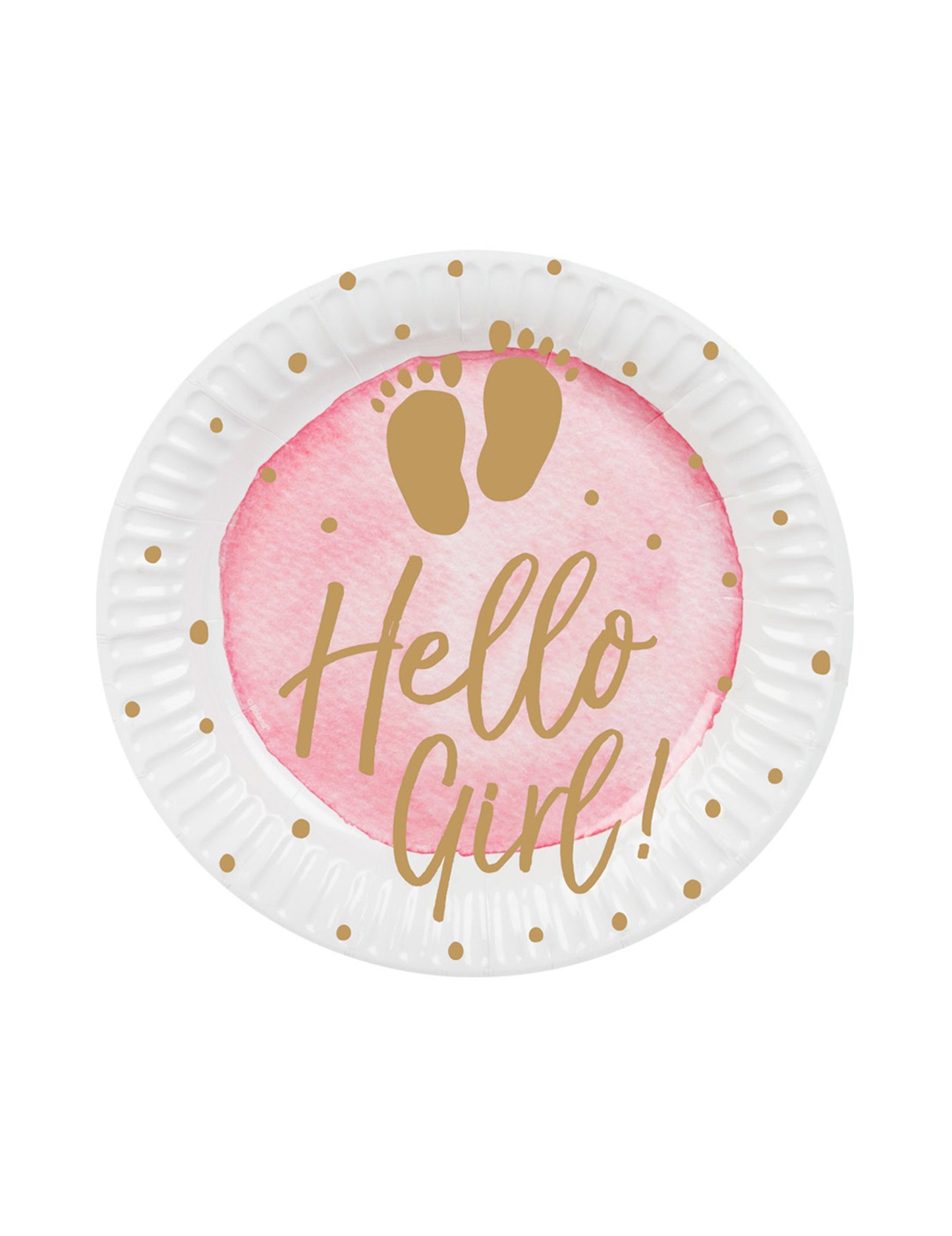 10 ružičastih i zlatnih kartonskih tanjura Hello Girl 23 cm za baby shower