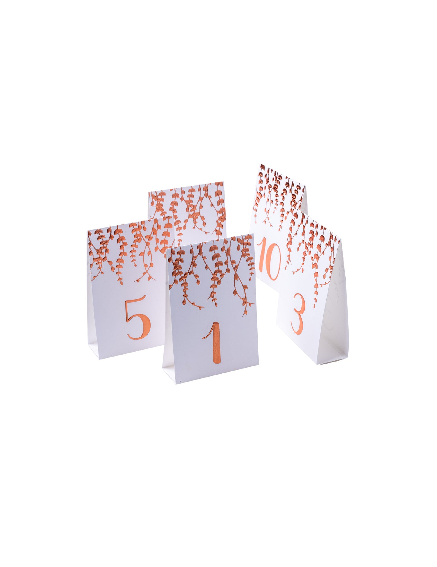 10 kartonskih stolnih markera na biljnoj bazi boje ružičastog zlata, 10 x 15 cm s lišćem