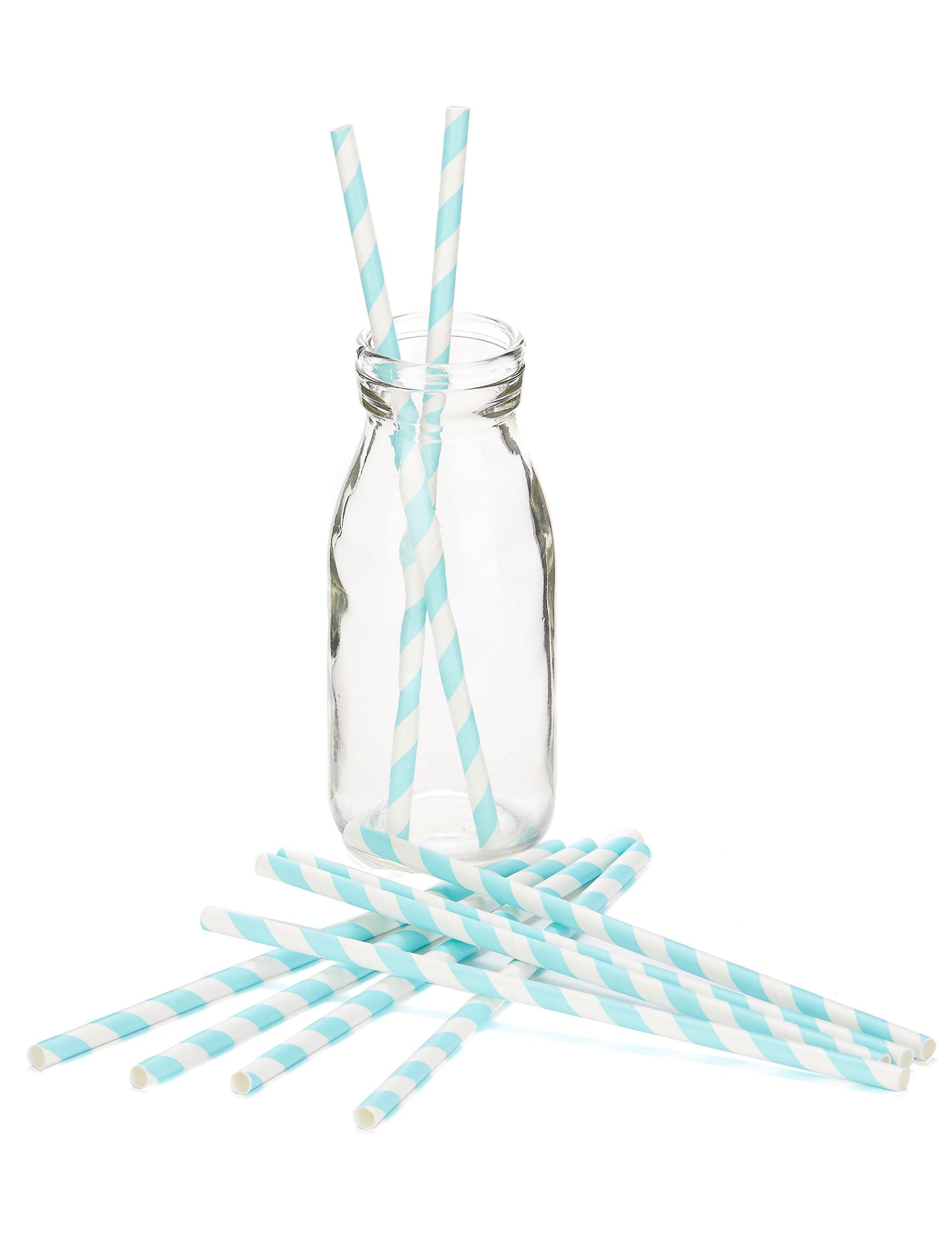 10 pastelno plavih prugastih kartonskih slamki 19,5 cm