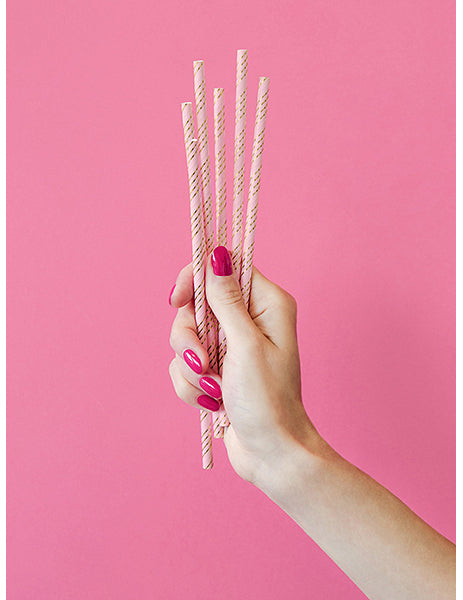 10 metalik pozlaćenih ružičastih slamki 19,5 cm