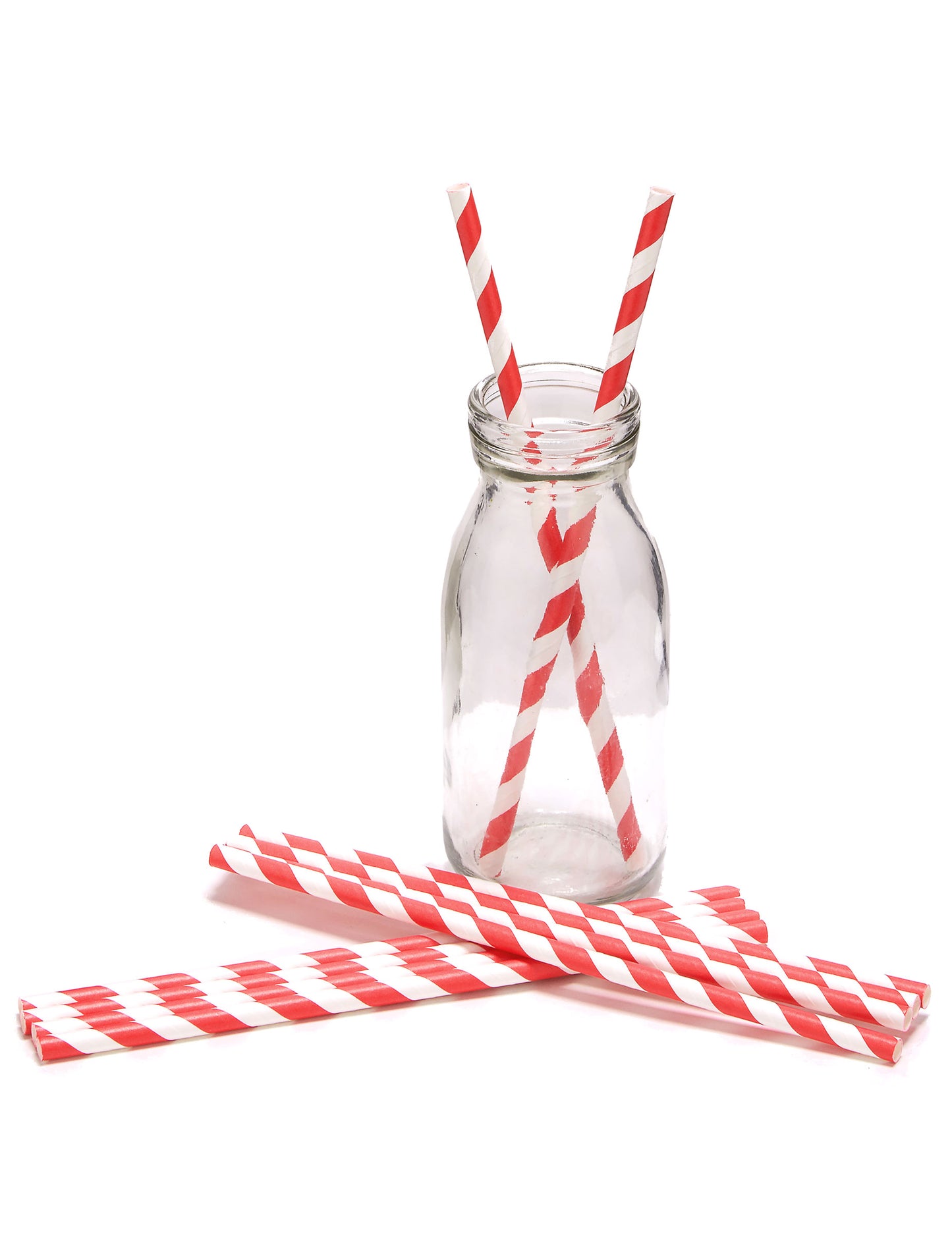 10 crvenih prugastih kartonskih slamki 19,5 cm