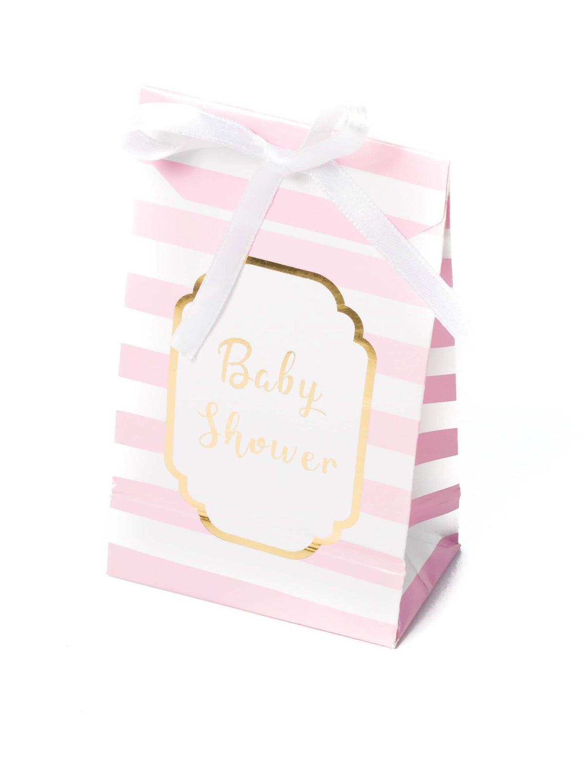 Torbice za poklone za baby shower roza i zlatna s prugama s bijelom vrpcom