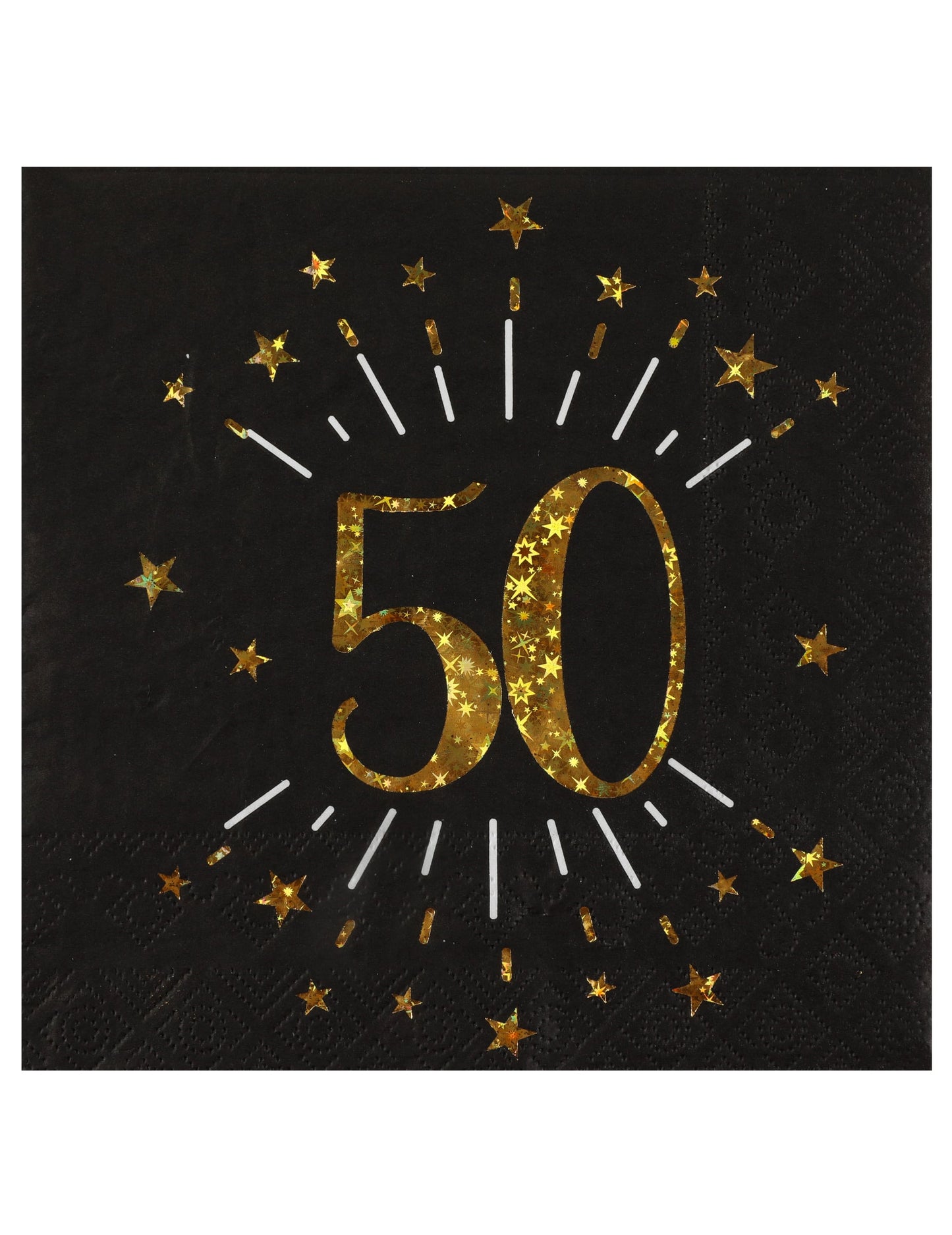 Serviettes en papier anniversaire 50 ans pour adulte noir et or avec étoiles