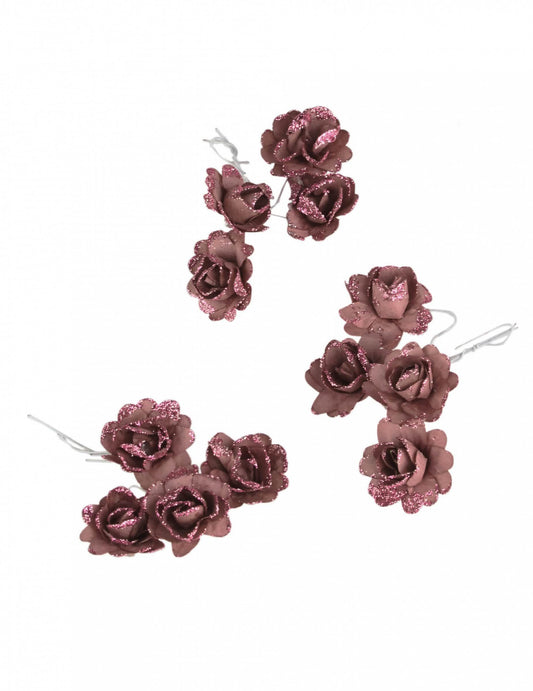 Détail du lot de 12 fleurs en papier pailleté pour décoration rose gold à tige flexible