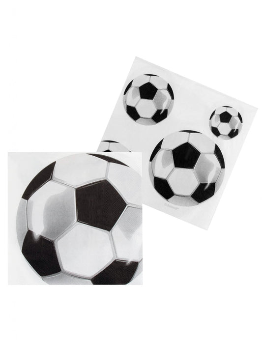 Vue à plat du motif de ballons des serviettes en papier Foot party