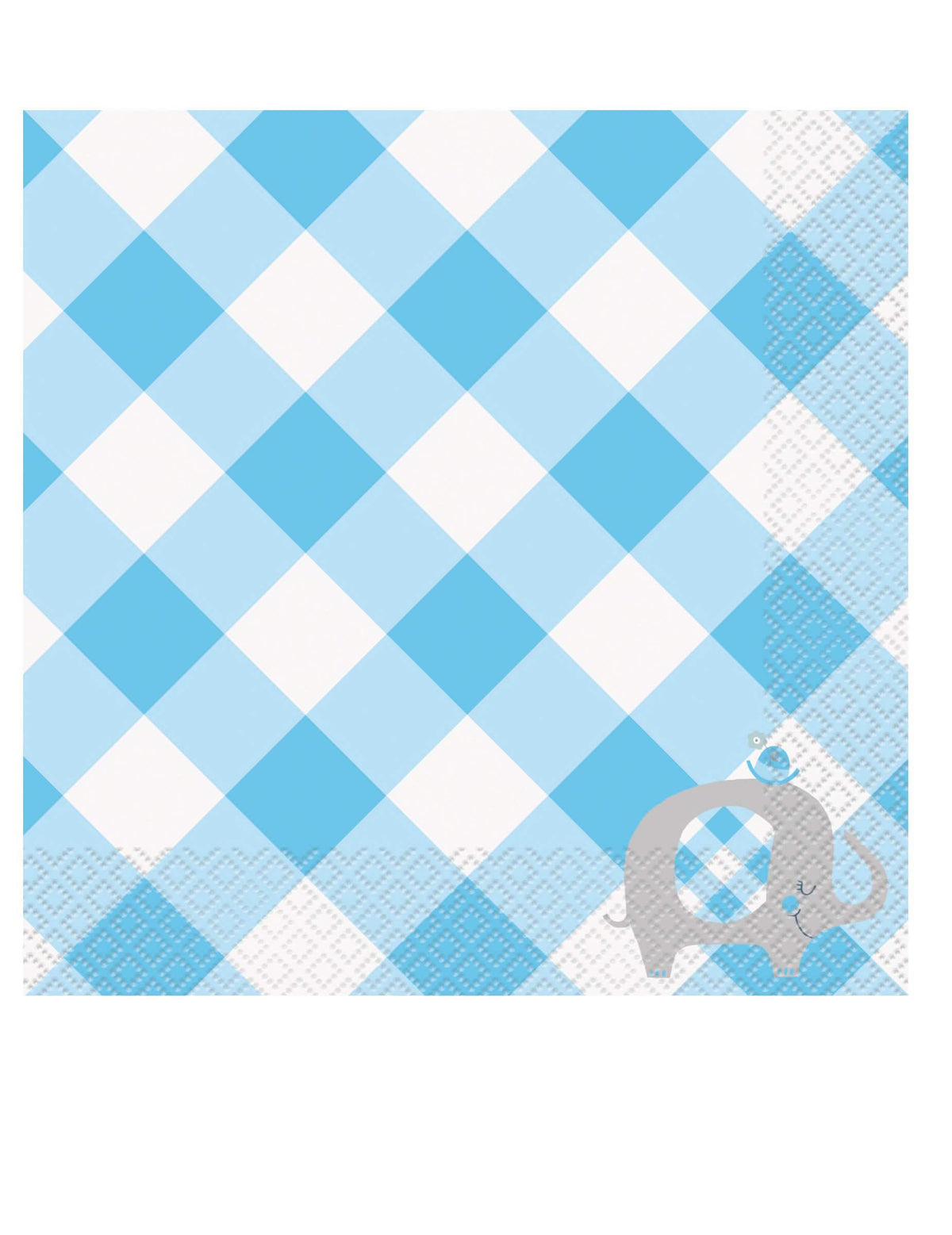 papirnati ubrusi slon za baby shower plava na karirane uzorke