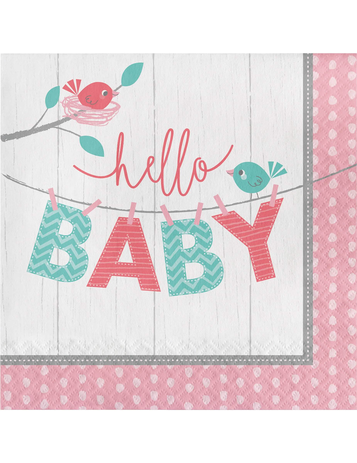 papirnati ubrusi Hello Baby za krštenje, ružičasti s pticama i gnijezdom