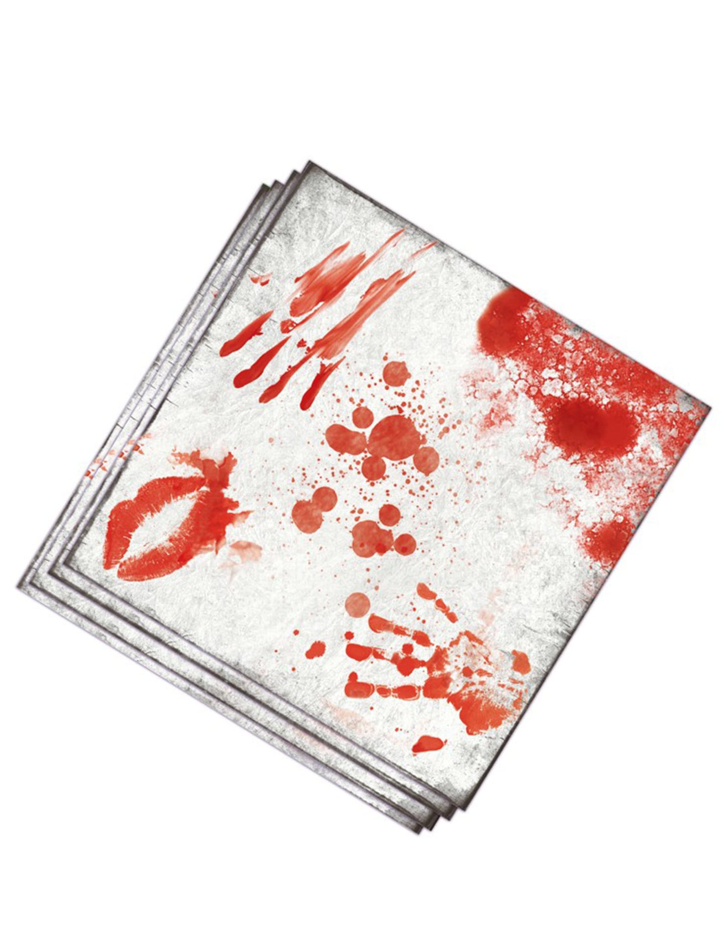 Serviettes en papier Halloween ensanglanté blanches avec taches de sang et empreintes de mains rouges
