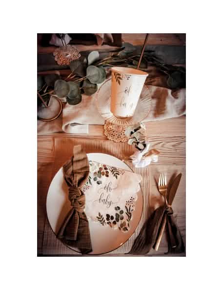 Detalj dekoracije stola od papirnatih ubrusa Oh Baby Eucalyptus za baby shower