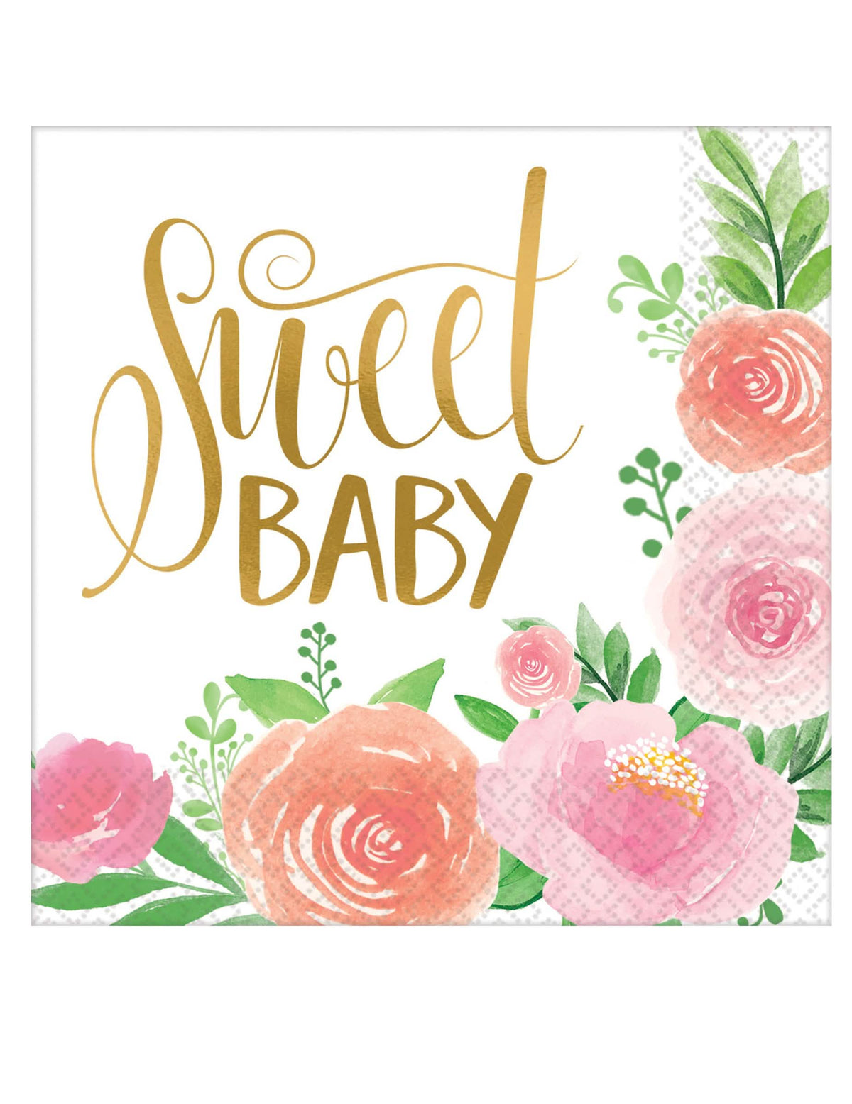 papirnati ubrusi Sweet Baby za djevojčicu bijele s ružičastim i zlatnim cvjetovima