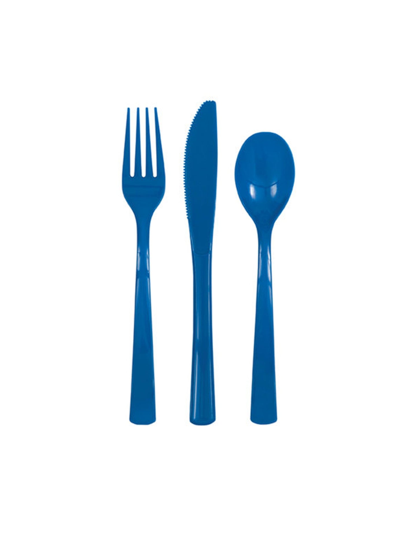 18 komada tamnoplavog plastičnog pribora za jelo, uključujući vilice, noževe i žlice
