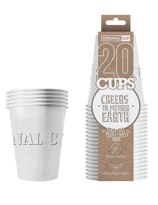 Vue de l'emballage des gobelets américains carton recyclable blanc 53 cl