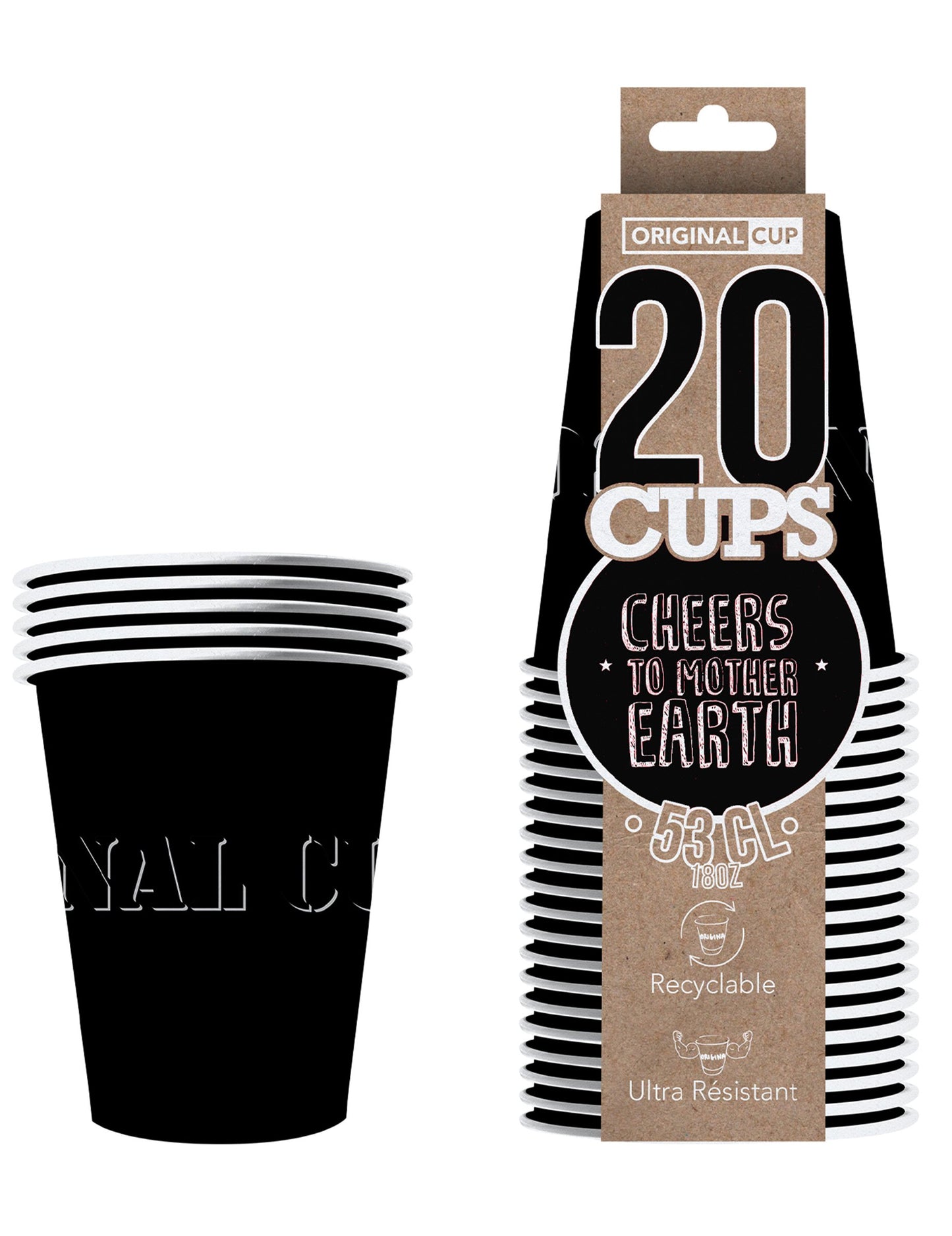 20 američkih šalica reciklirajući karton crne 53 cl
