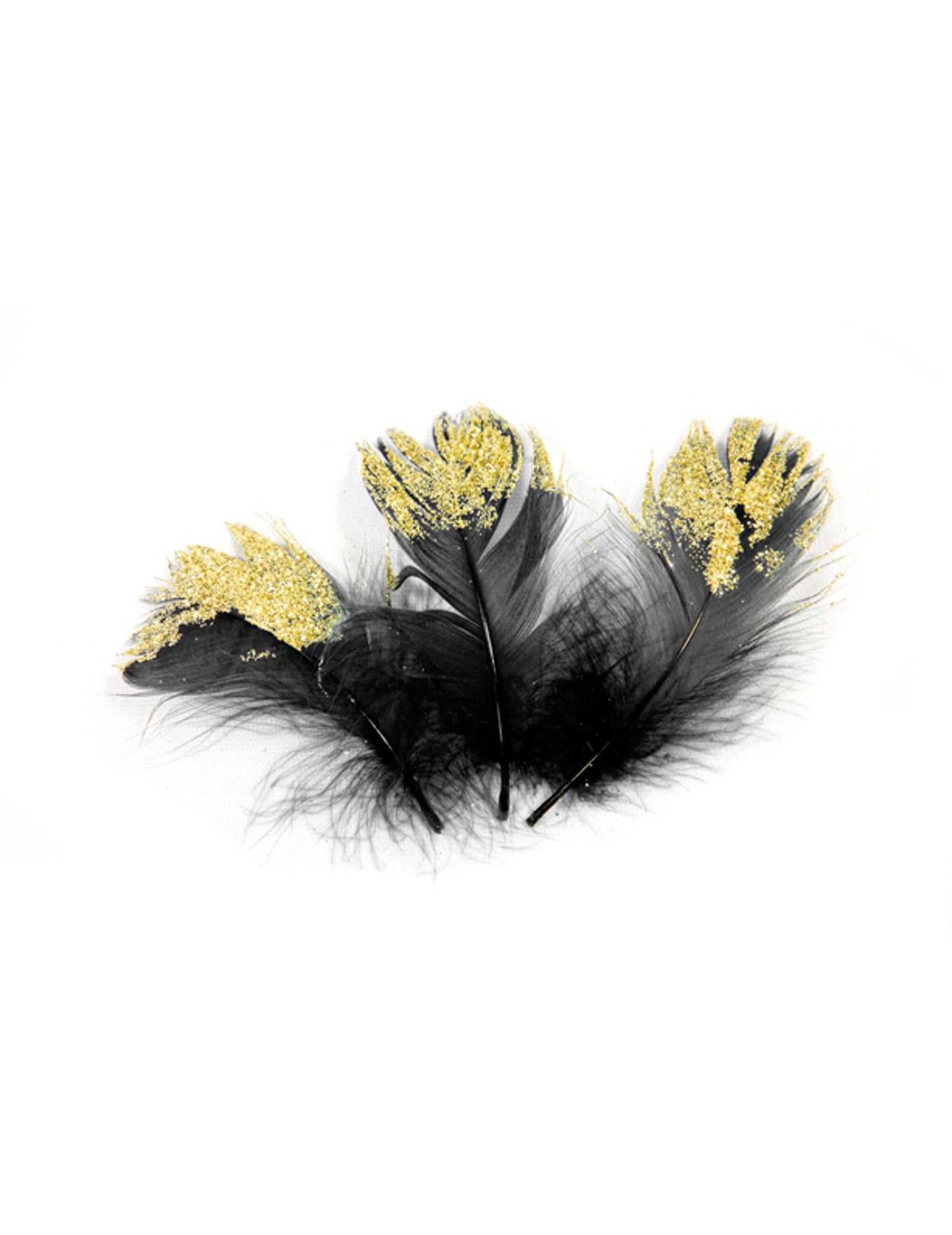 25 crnih i zlatnih šljokicastih pera 7.5 cm Čarlston