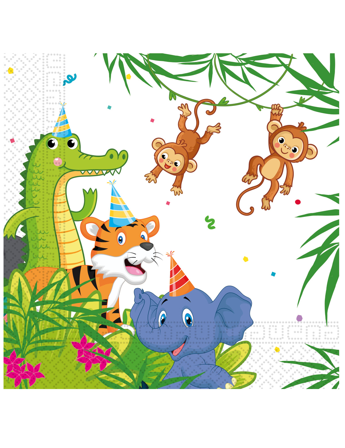 Détail de l'imprimé animaux des serviettes en papier jungle balloons