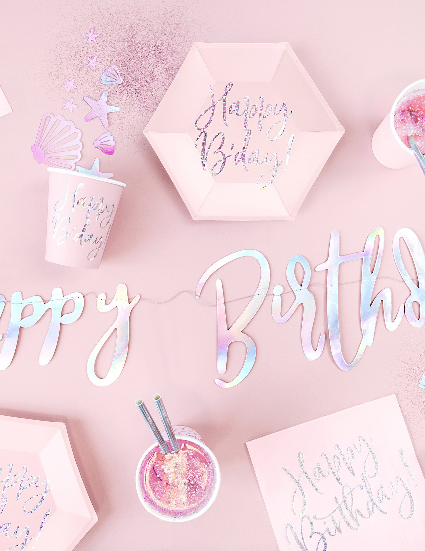 20 serviettes en papier roses happy birthday iridescent 33 x 33 cm pour fête