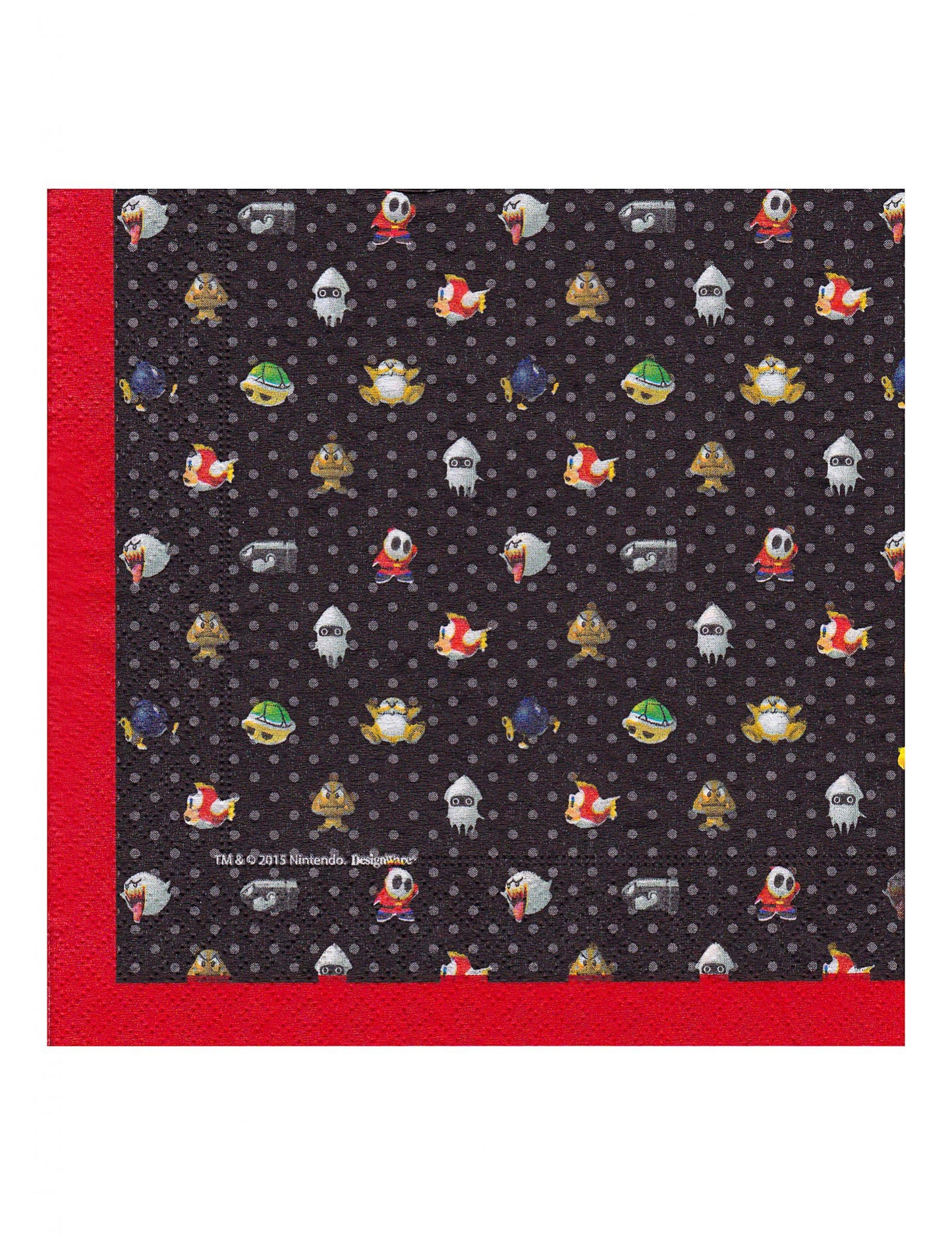 Gros plan sur les motifs des serviettes en papier Super Mario