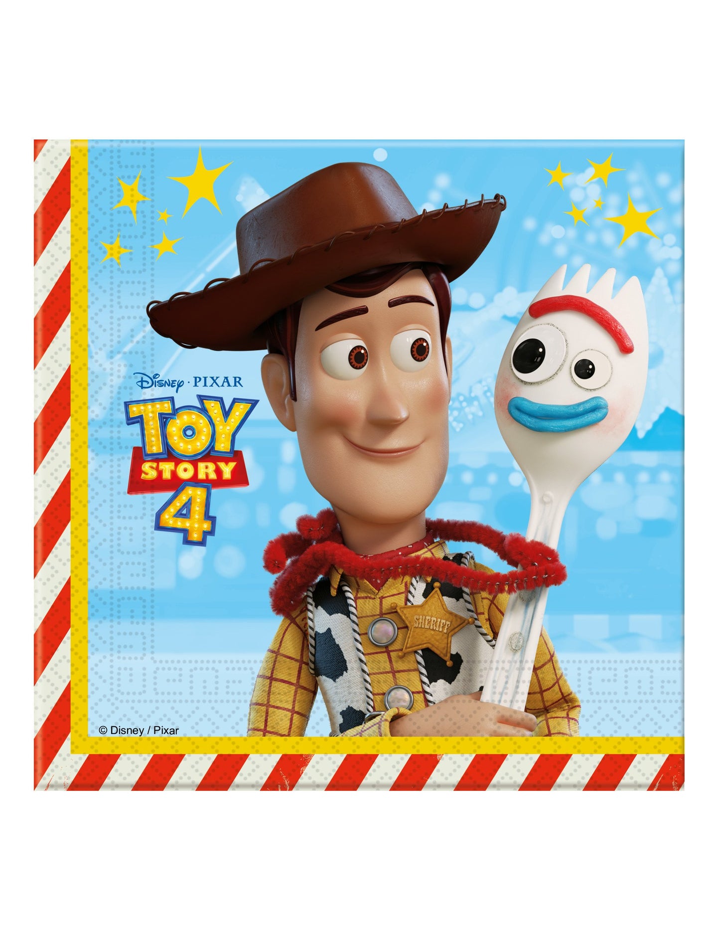 Serviettes en papier Toy Story 4 pour fête bleues avec Woody et Fourchette