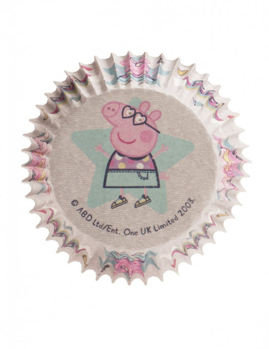 Vue du motif au fond du moule à cupcakes en papier Peppa Pig