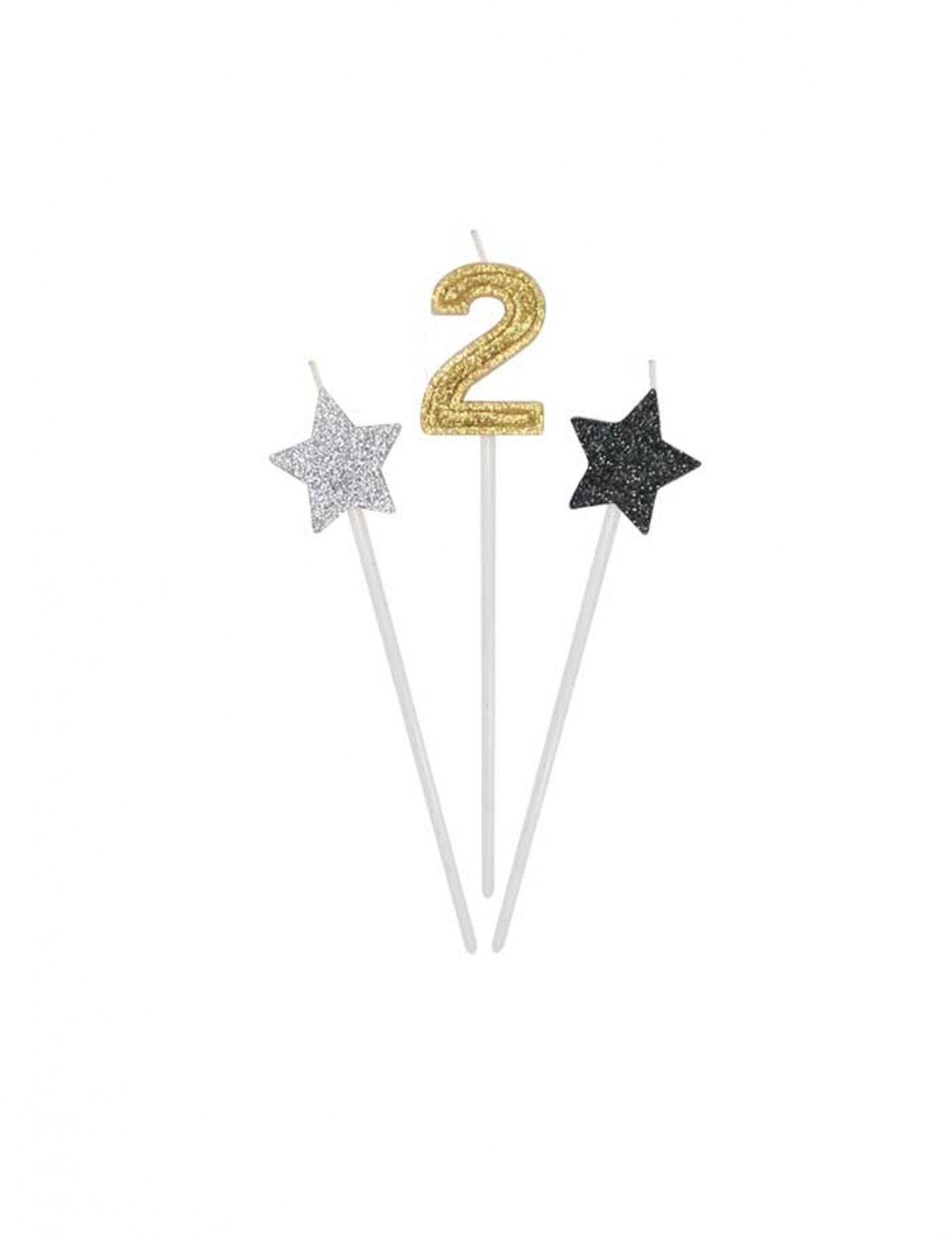 3 rođendanske svijeće Zlatne, srebrne i crne 16 cm