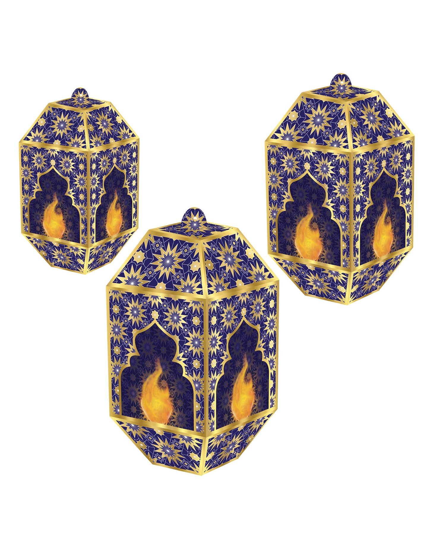 3 plavo-zlatna papirnata lampiona za Eid Mubarak (20, 24 i 28) cm objesiti