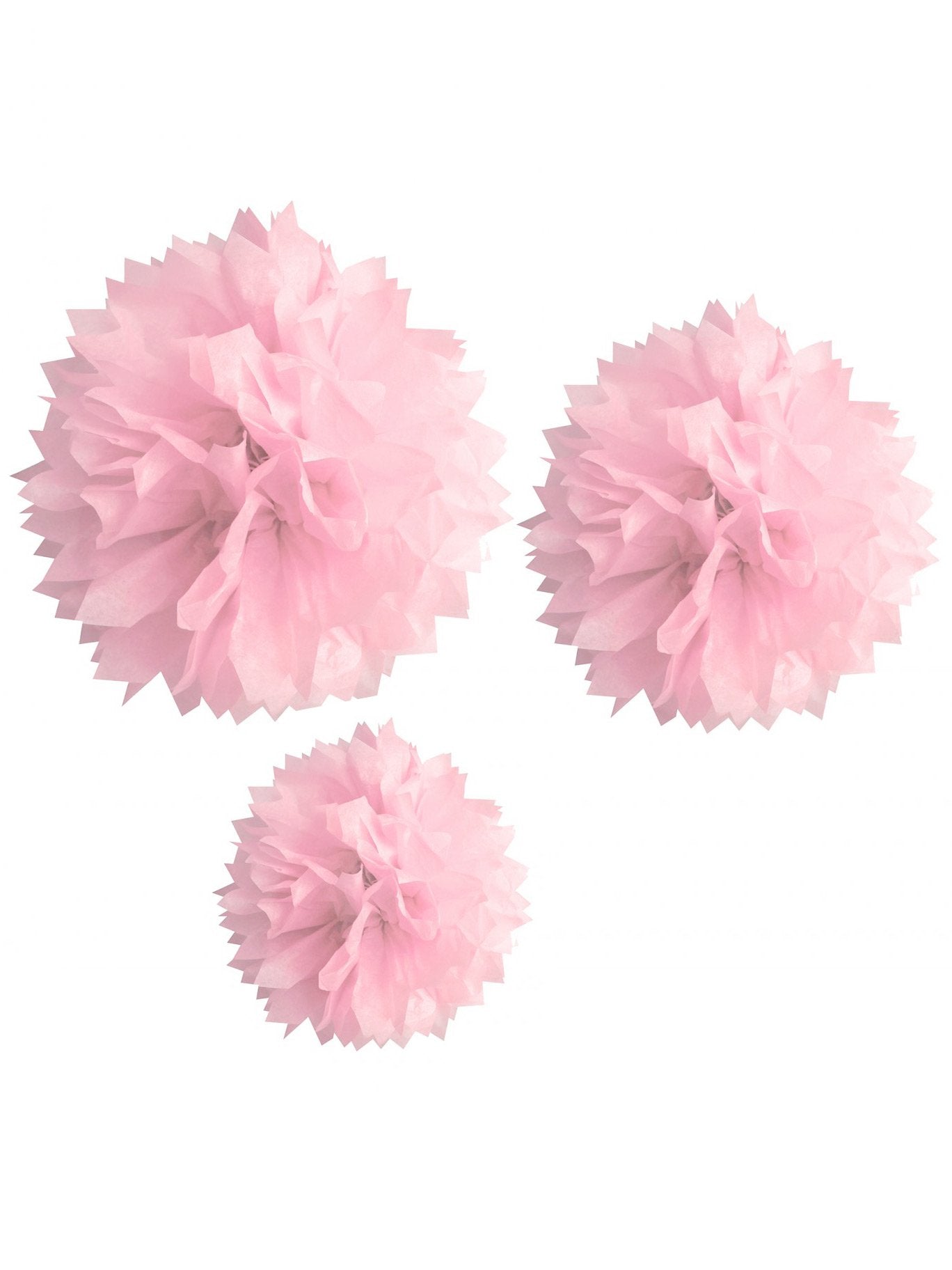 3 ružičasti papir pomboms 20, 30 i 40 cm