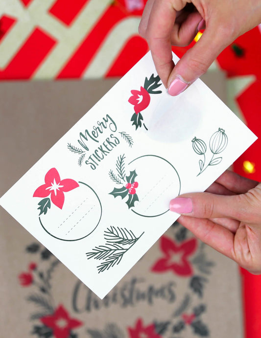 Détail de la planche de stickers des sacs cadeaux Merry little christmas pour Noël