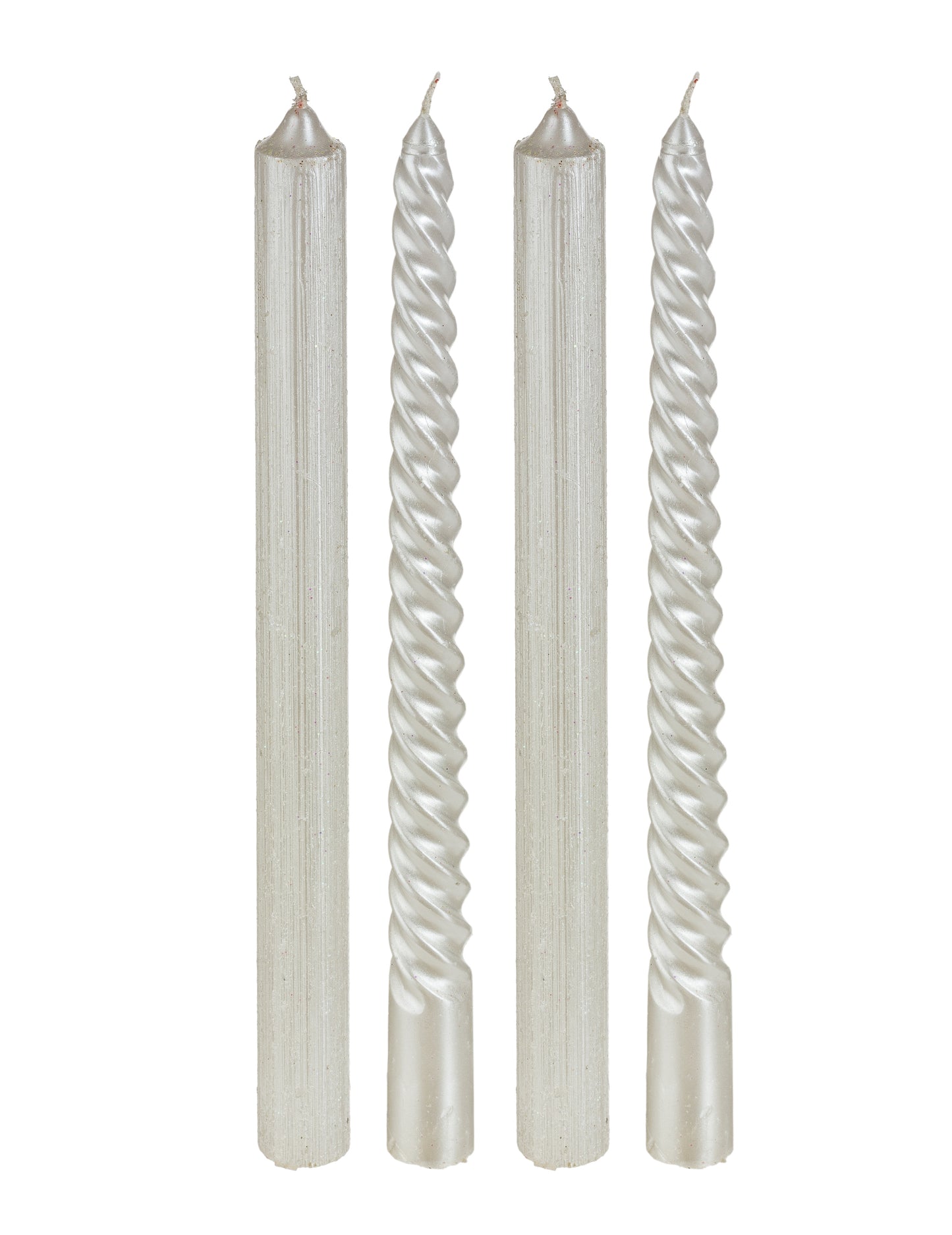 4 bijele i svjetlucave svijeće 25 cm uvrnut