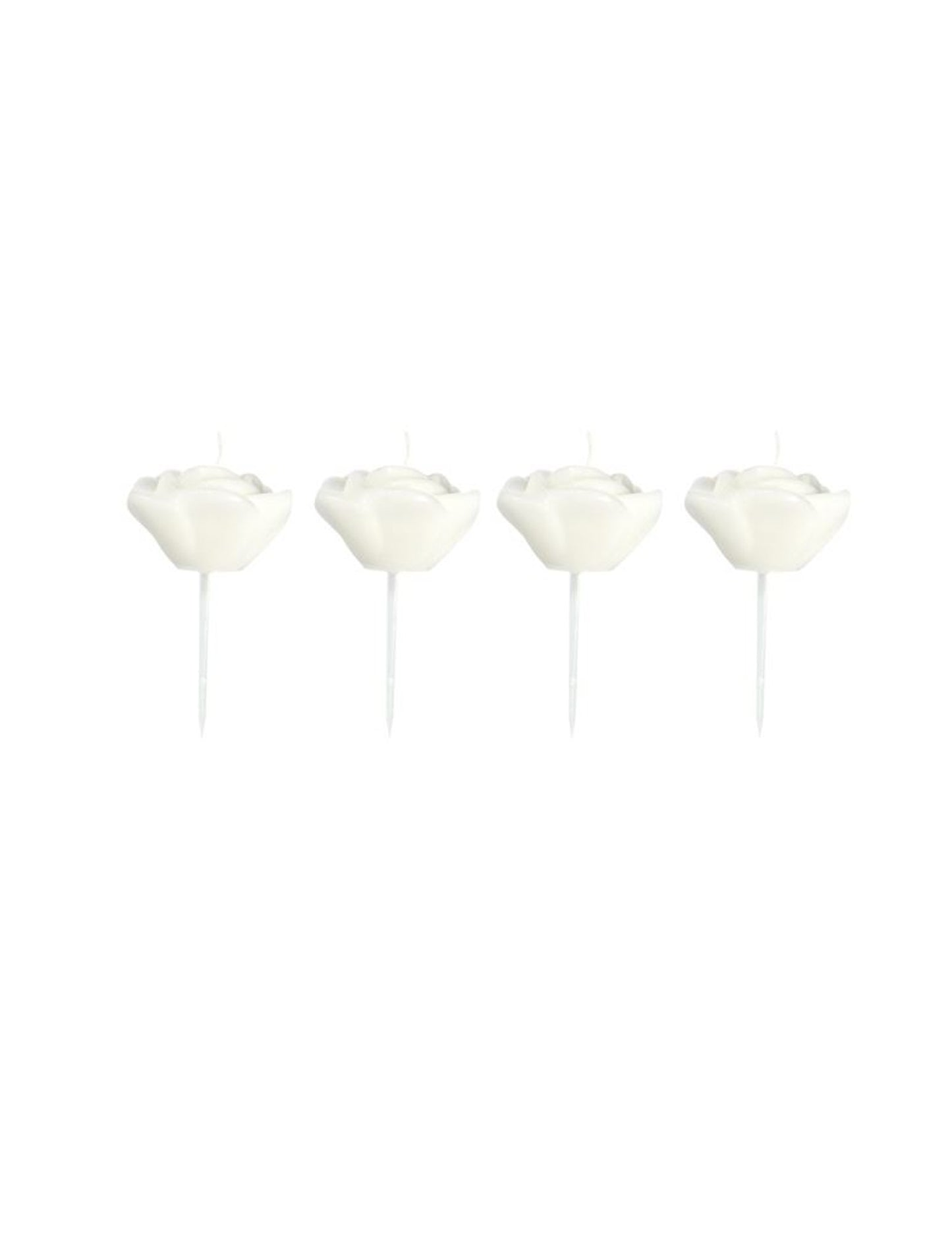 4 bougies en forme de roses sur pic pour décoration blanches