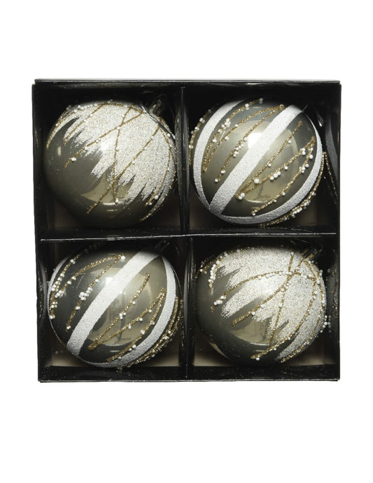 Vue du coffret de 4 unités du Boules de Noël chic et perles