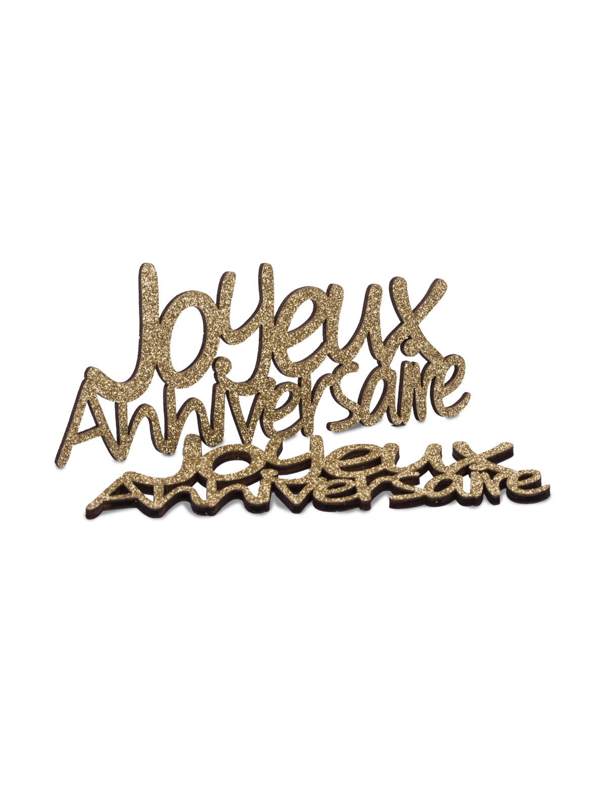 Décorations en bois Joyeux Anniversaire pour fête dorées pailletées
