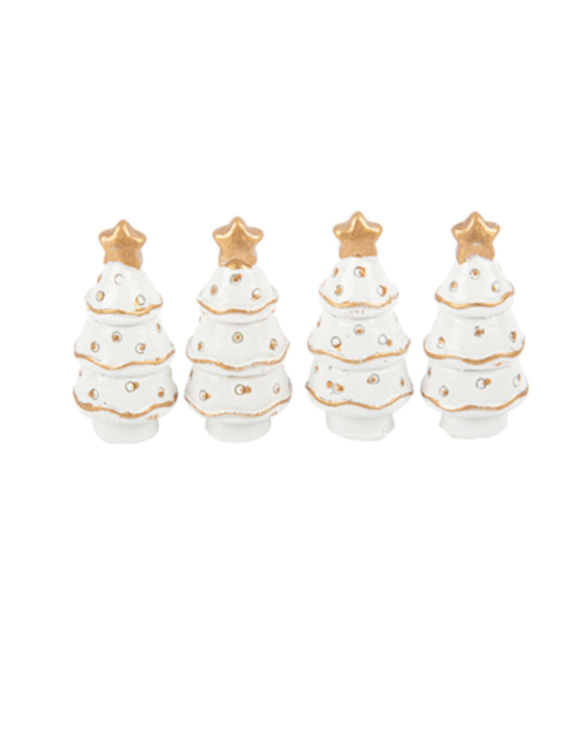 Décorations sapins pour table blancs et or en résine