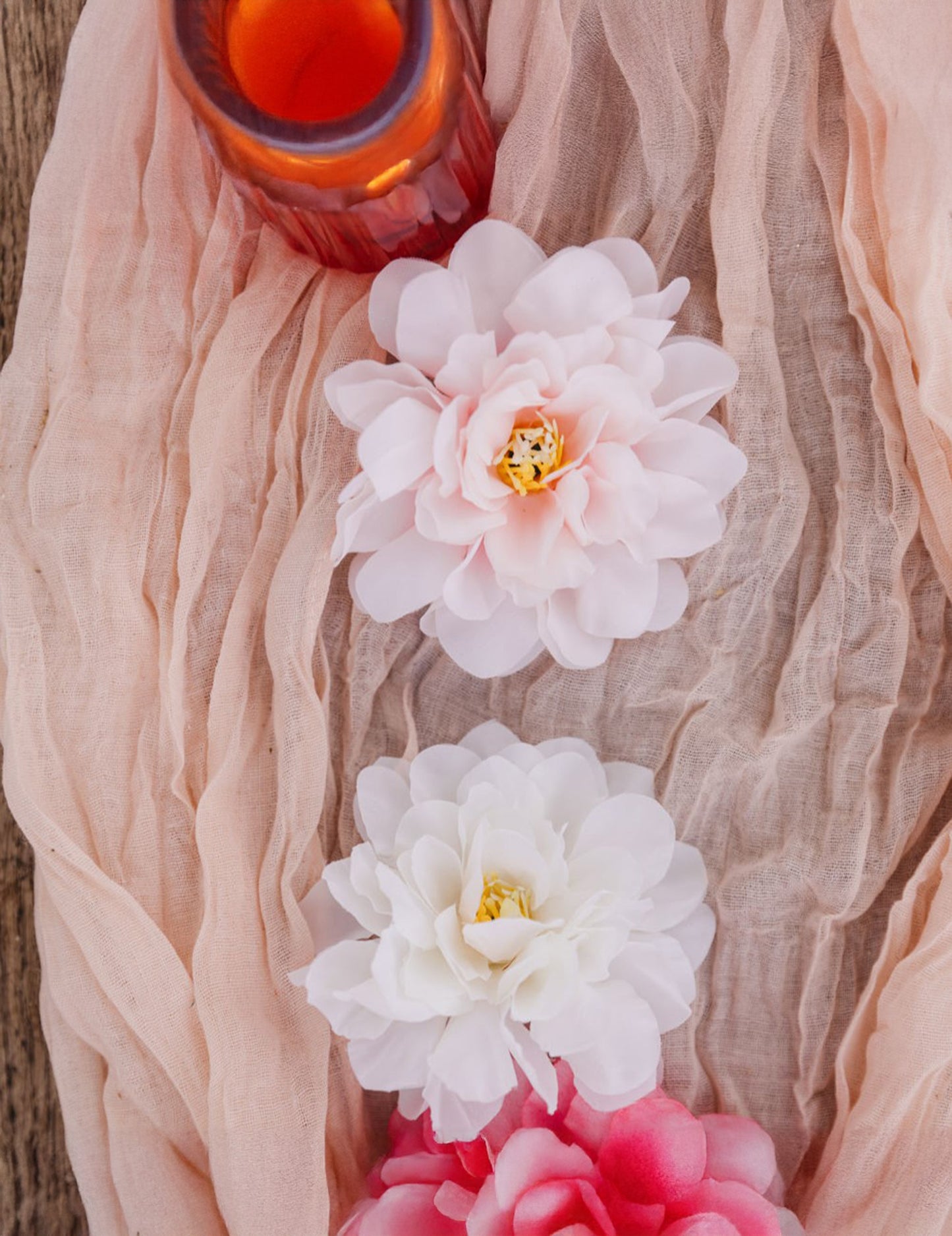 4 ružičasta božura od tkanine, 9x9 cm