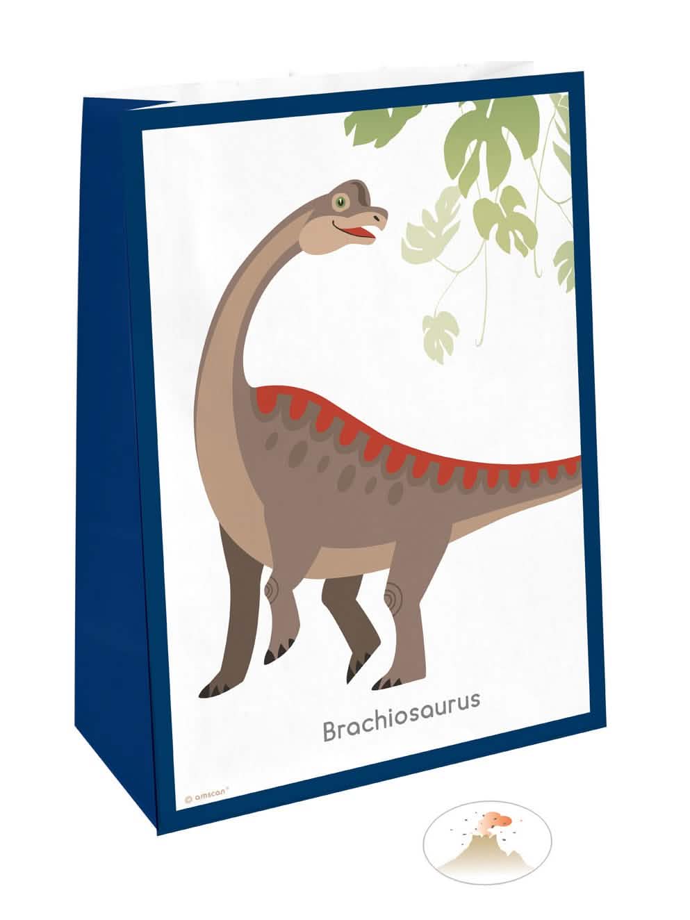 poklon vrećice dinosauri Brachiosaurus plava s papirnatim naljepnicama
