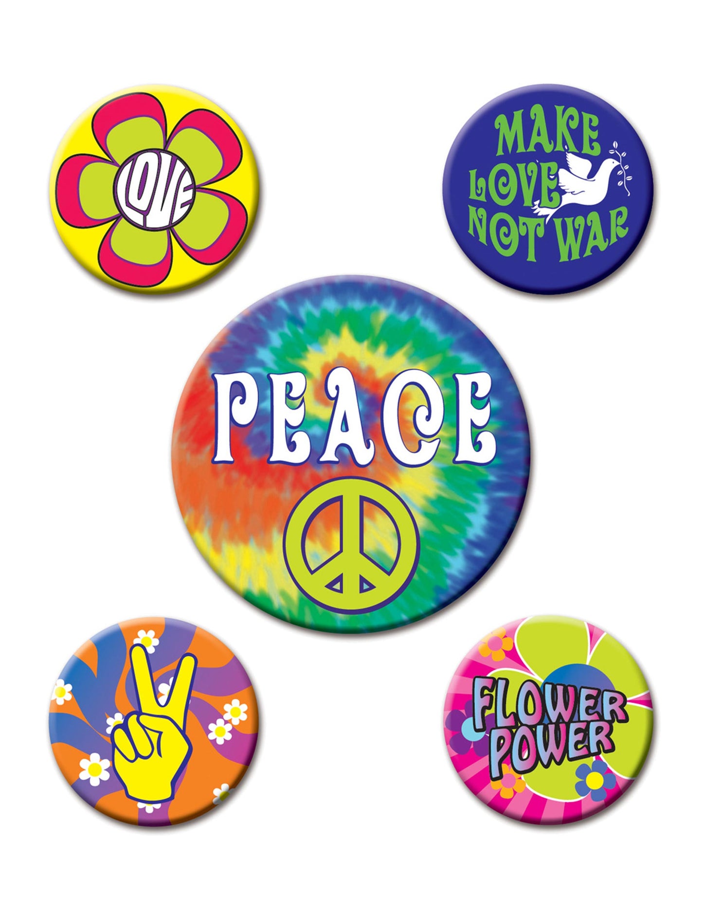 5 značaka 60 -ih Hippies 3,5 do 6 cm