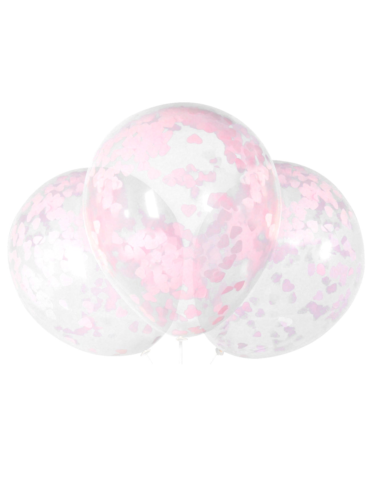Ballons en latex confettis cœurs pour fête transparents et roses