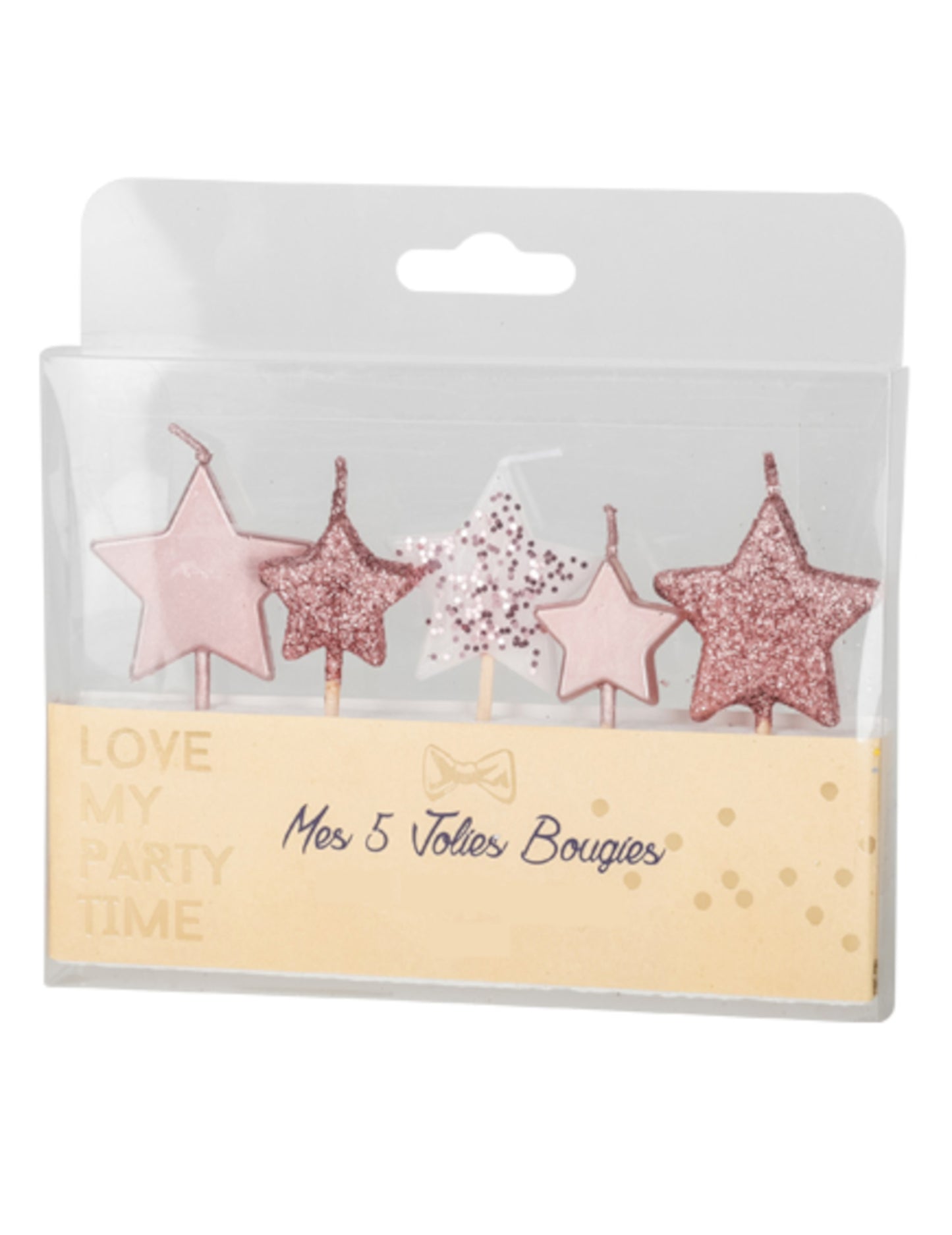 5 bougies étoiles sur pic dégradé rose gold 7 cm à paillettes