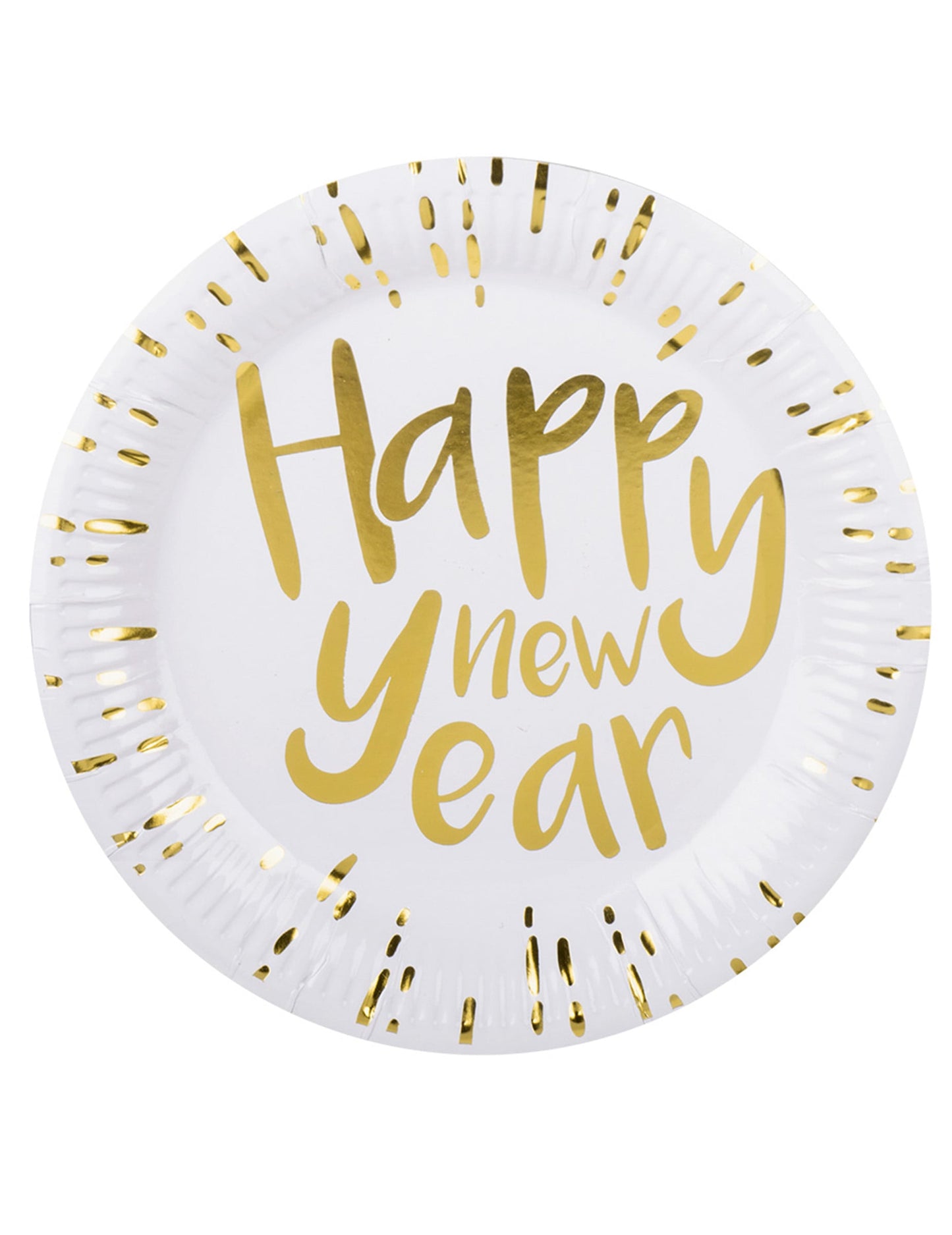 Assiettes en carton Happy New Year pour le réveillon blanches et dorées
