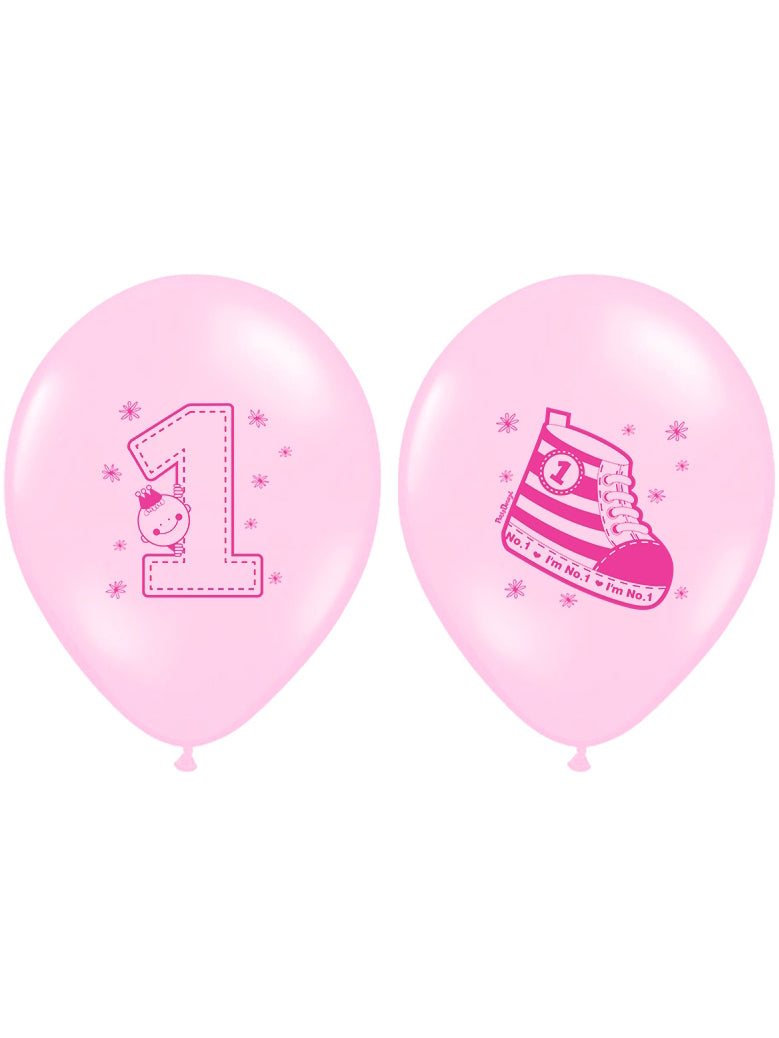 6 ružičastih lateks balona 1 godina djevojčica 30 cm biorazgradivi