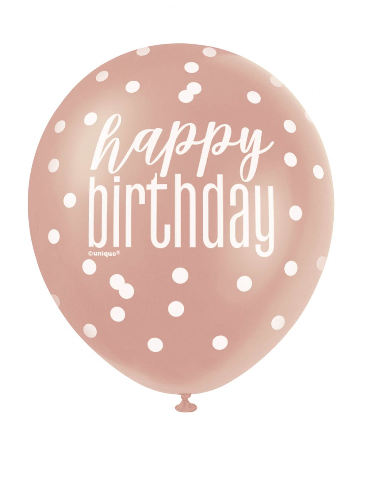 Prednji pogled na lateks balon happy birthday na točkice za rođendan