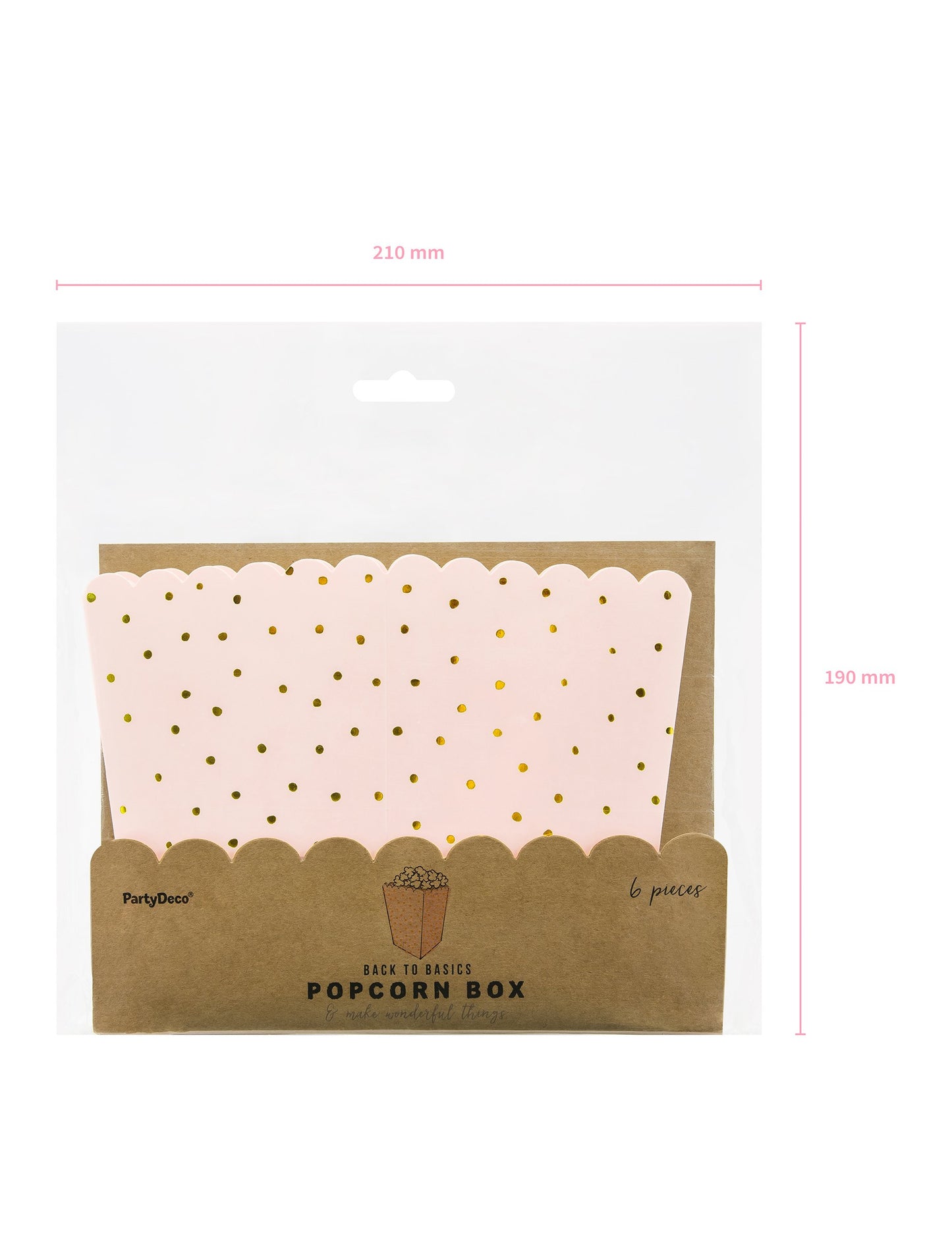 6 kutija sa svijetlo ružičastim kokicama sa zlatnim polka točkicama