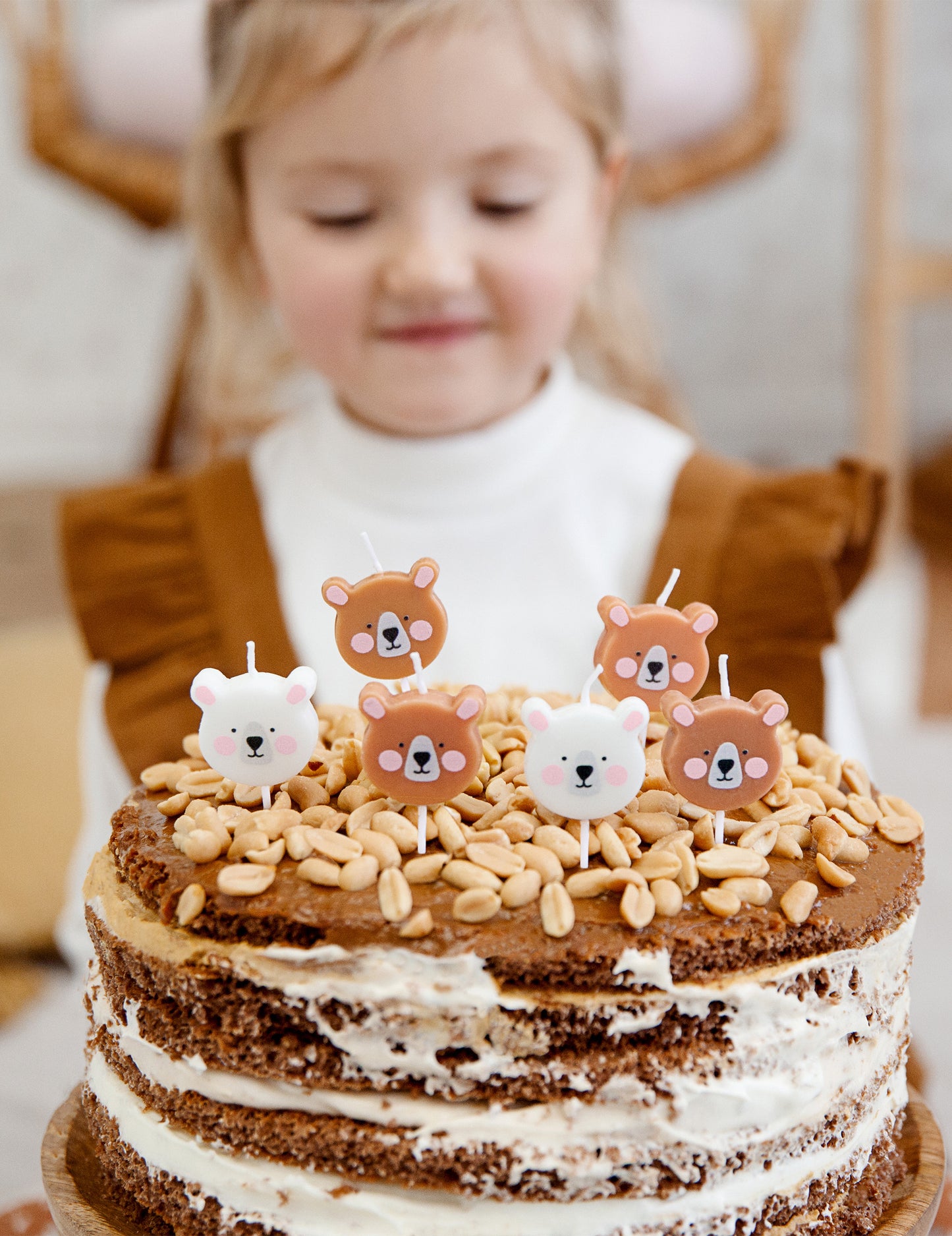 6 rođendanskih svijeća mali smeđi i bijeli medvjed 3 cm