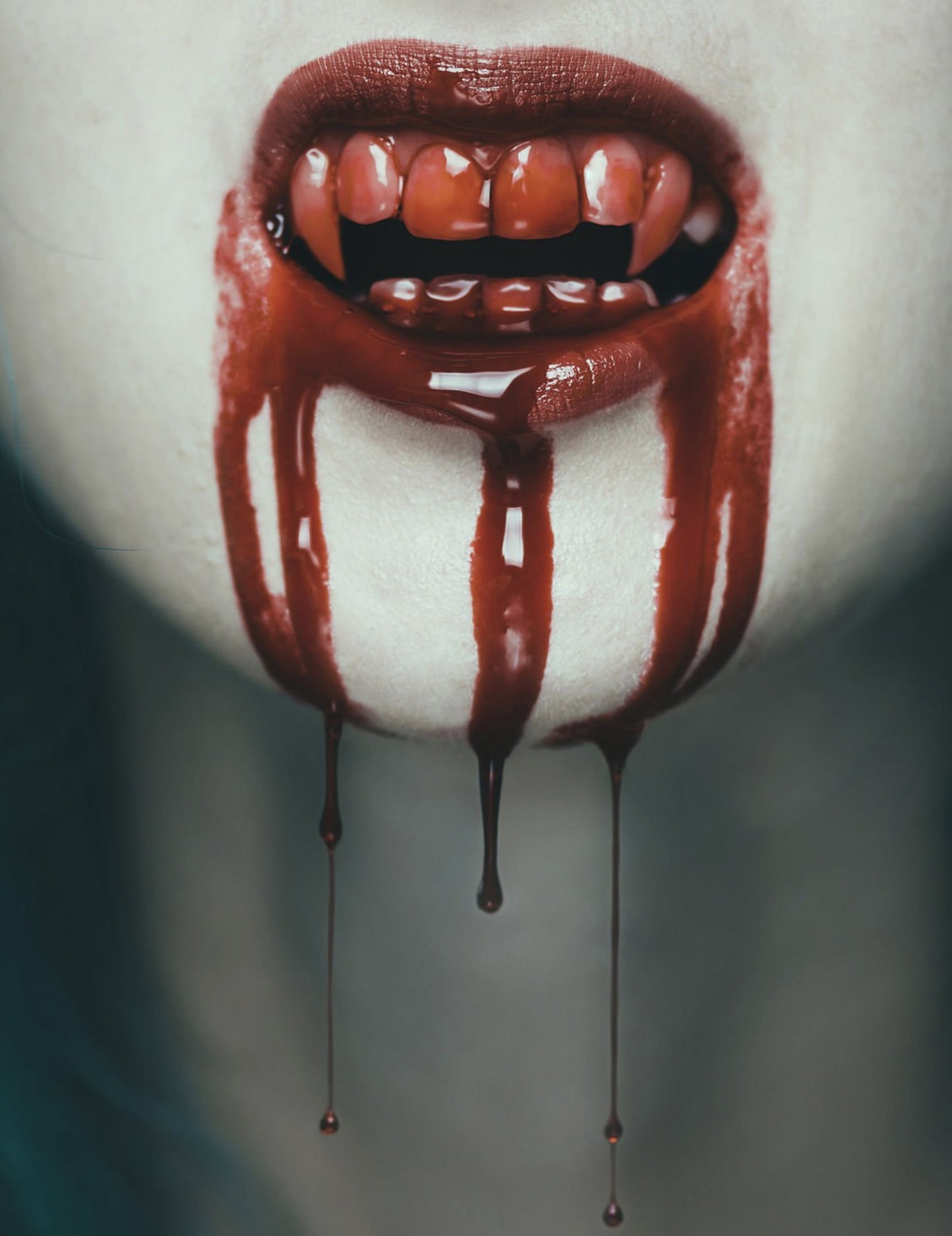 Prikaz krvavog efekta na licu s kapicama tekuće krvi