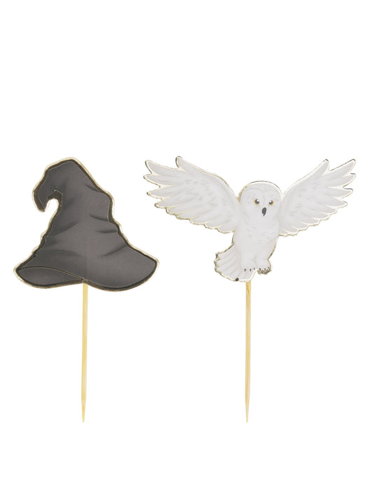 Détail du chapeau et de la chouette des Décorations pour gâteau apprenti sorcier
