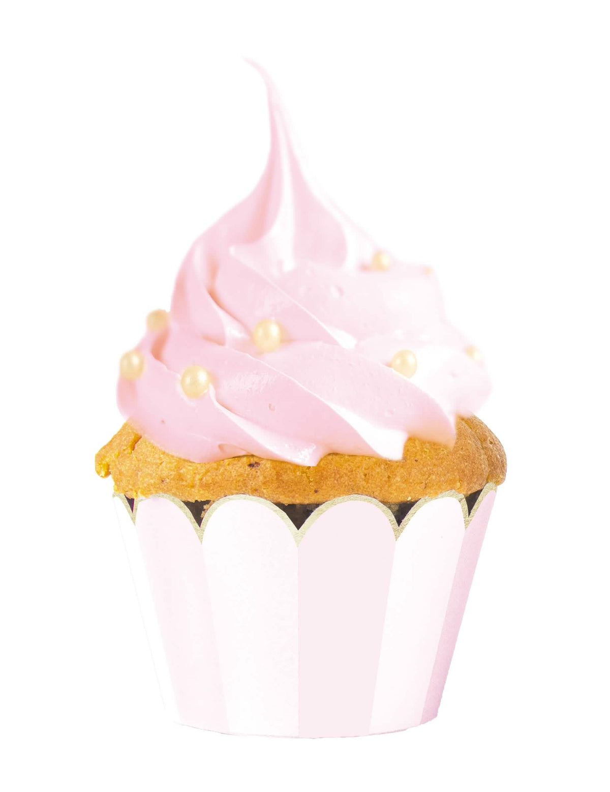Omot za cupcake roza i bijela sa zlatnim valovitim rubovima