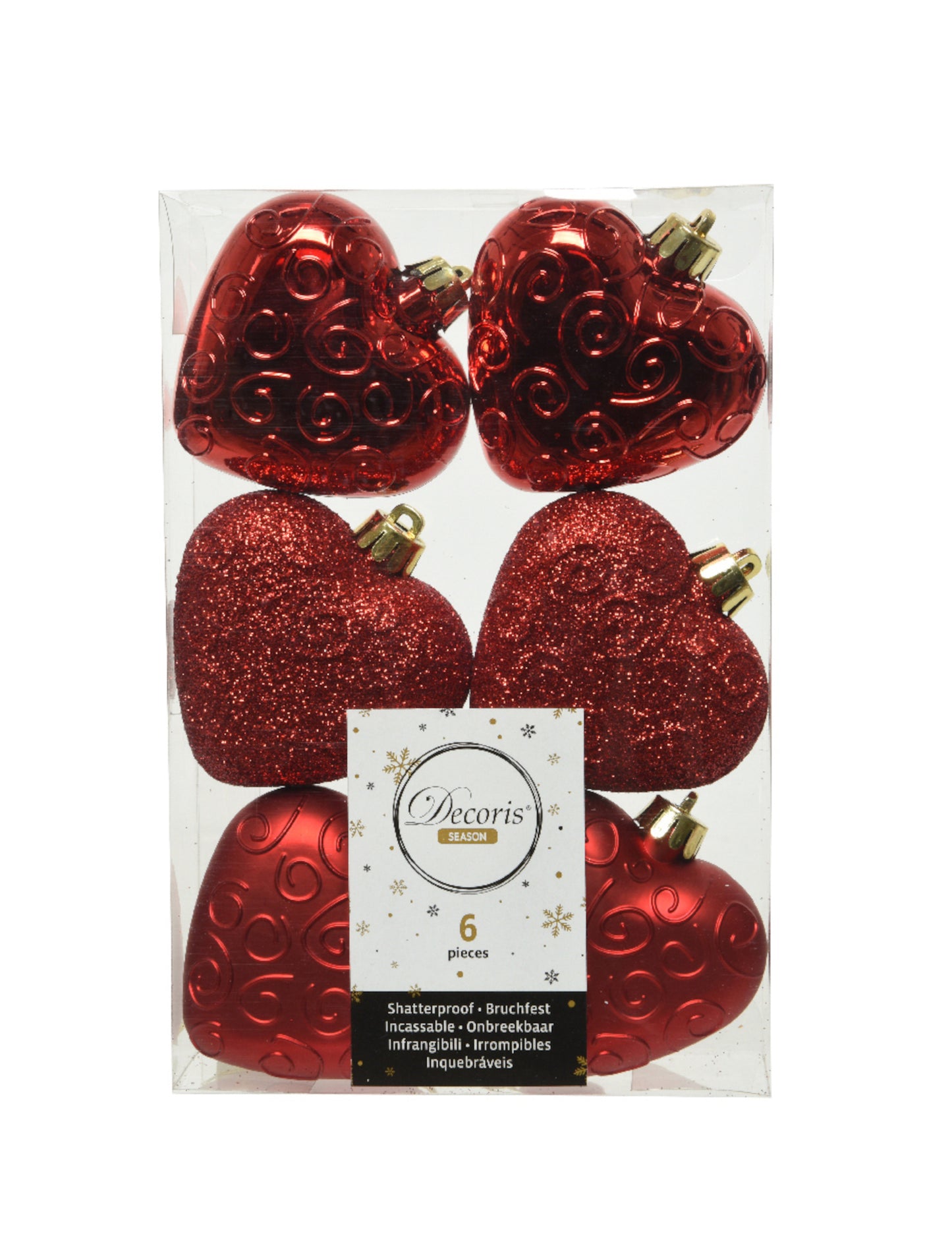 6 visećih ukrasa za božićno drvce crvena srca 7,5 cm