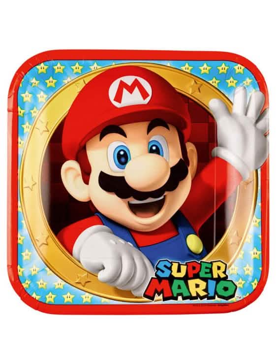 Kartonski tanjuri Super Mario za zabavu, crveni i plavi s motivom zvijezda