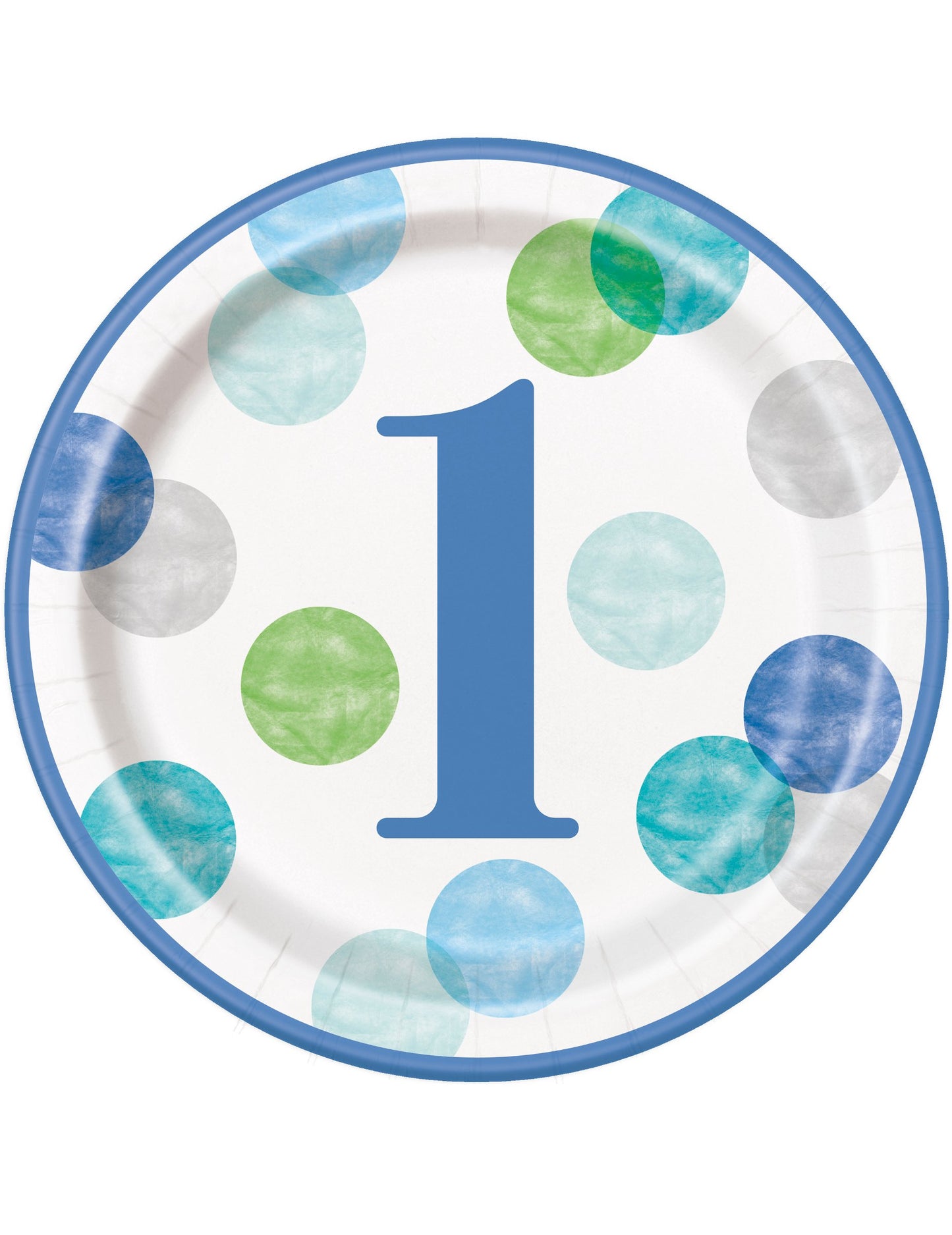 8 plavo-bijelih papirnatih tanjura za prvi rođendan 23 cm točkice