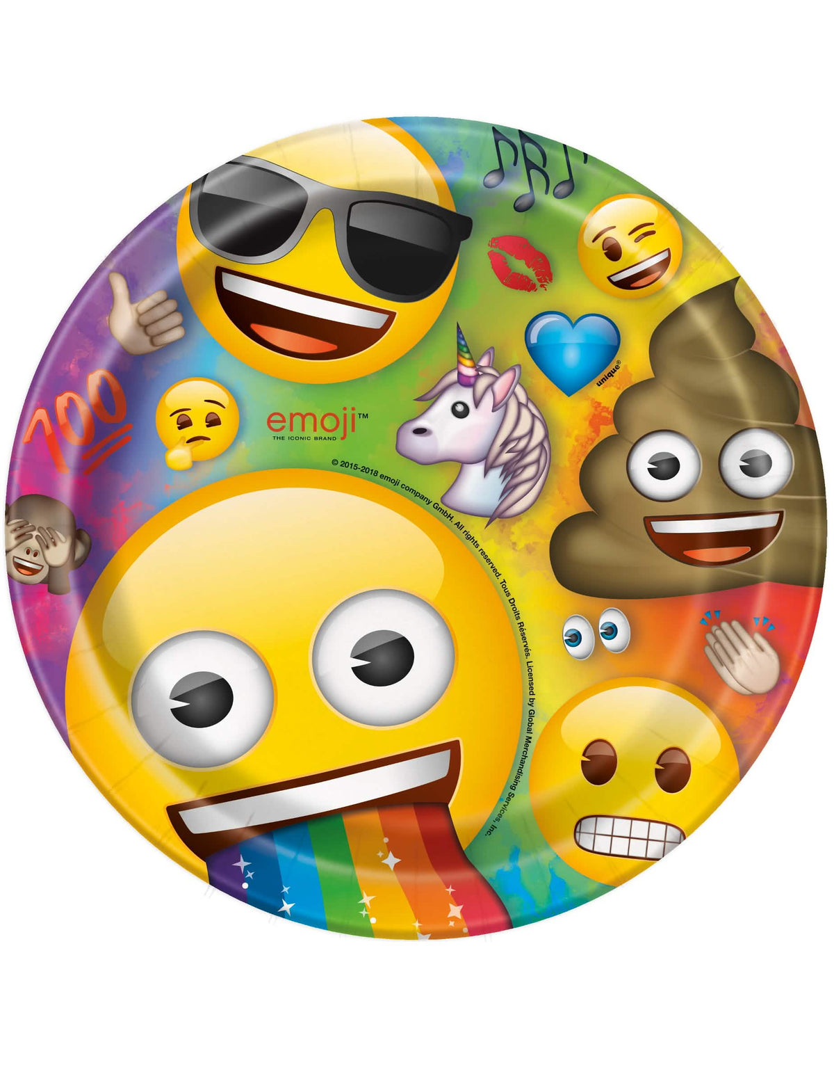 Kartonski tanjuri Emoji Rainbow za višebojnu zabavu s raznovrsnim motivima emojija
