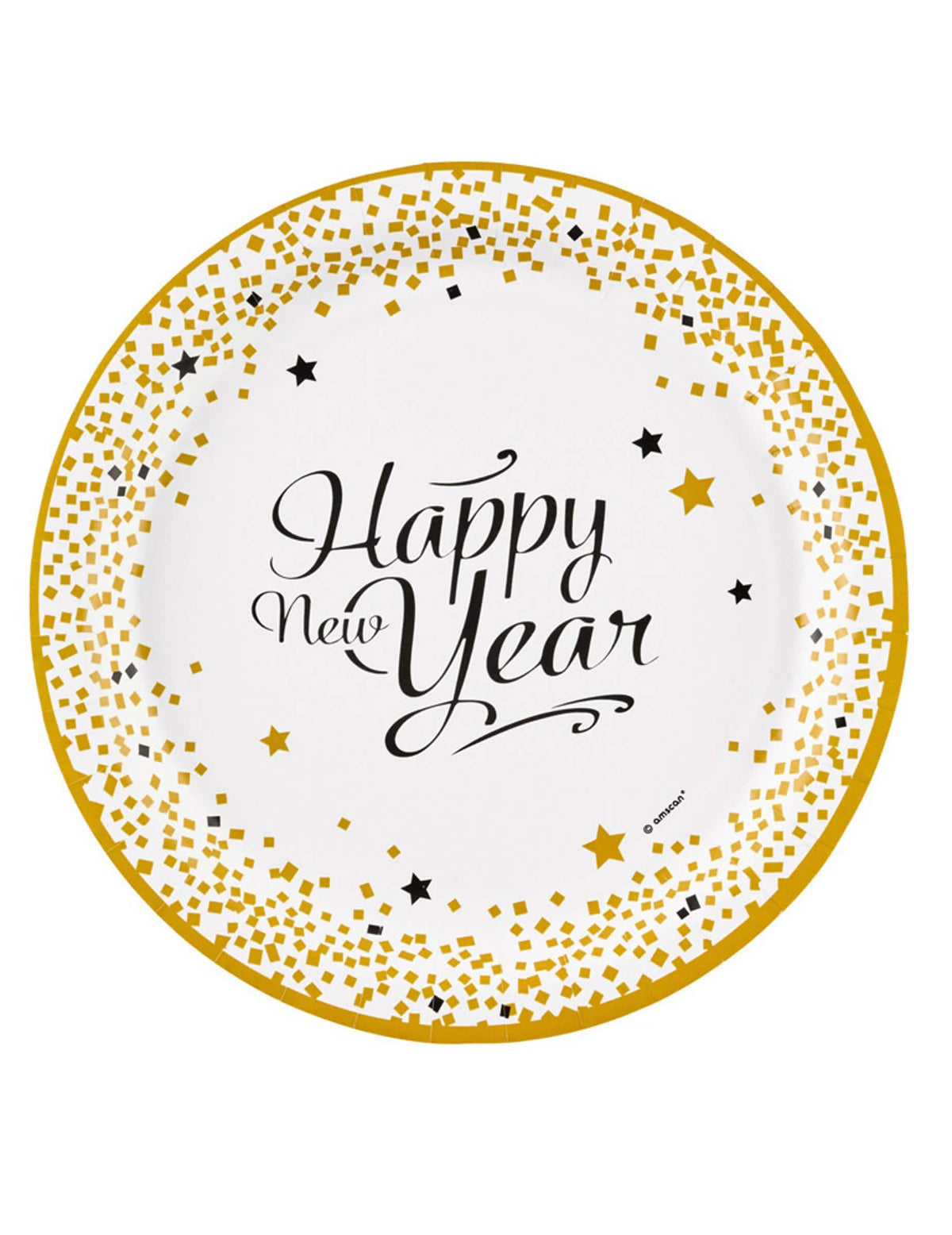 kartonski tanjuri Happy New Year za zabavu bijela i zlatna